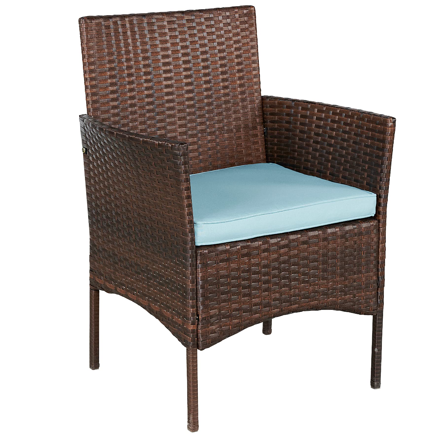 BTEXPERT 3-Piece Outdoor Wicker Patio Set with Cushions - Space-Saving Rattan Bistro Furniture for Garden, Yard & Porch - Includes 2 Chairs with Side Storage & Tempered Glass Table (Brown) - Perfect for Small Balconies, Poolside Lounging and Intimate Outdoor Dining