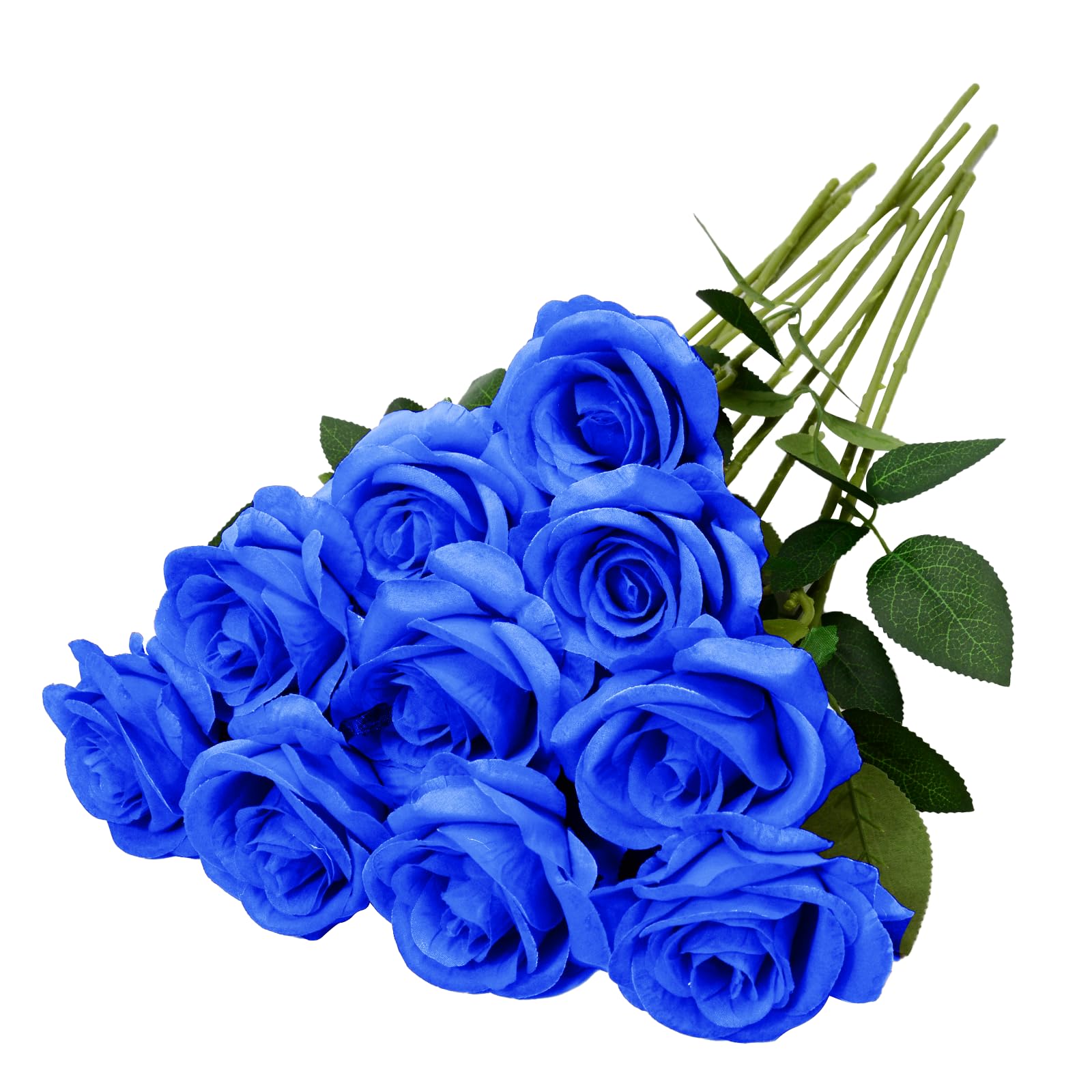 10pcs Blue Artificial Silk Roses - 50cm Realistic Fake Rose Flowers for Wedding Bouquets, Bridal Decor, Home Centerpieces, and DIY Floral Arrangements (Blue)