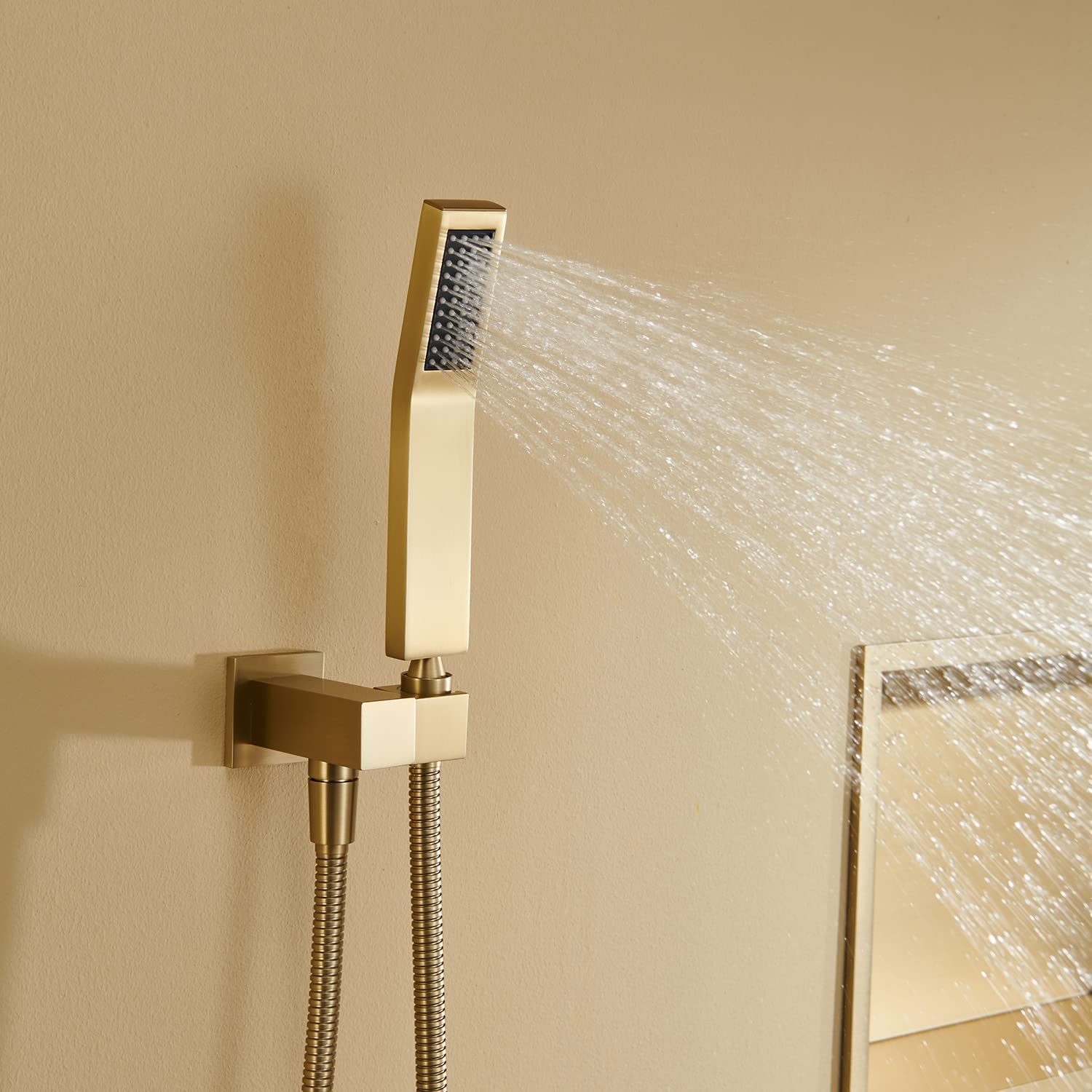 10 Inch Brushed Gold Wall Mount Rain Shower Combo Set - Rainfall Shower Head & Handheld Shower for Luxurious Bathroom Experience | Perfect for Master Bath, Spa Retreat & Modern Home Renovation