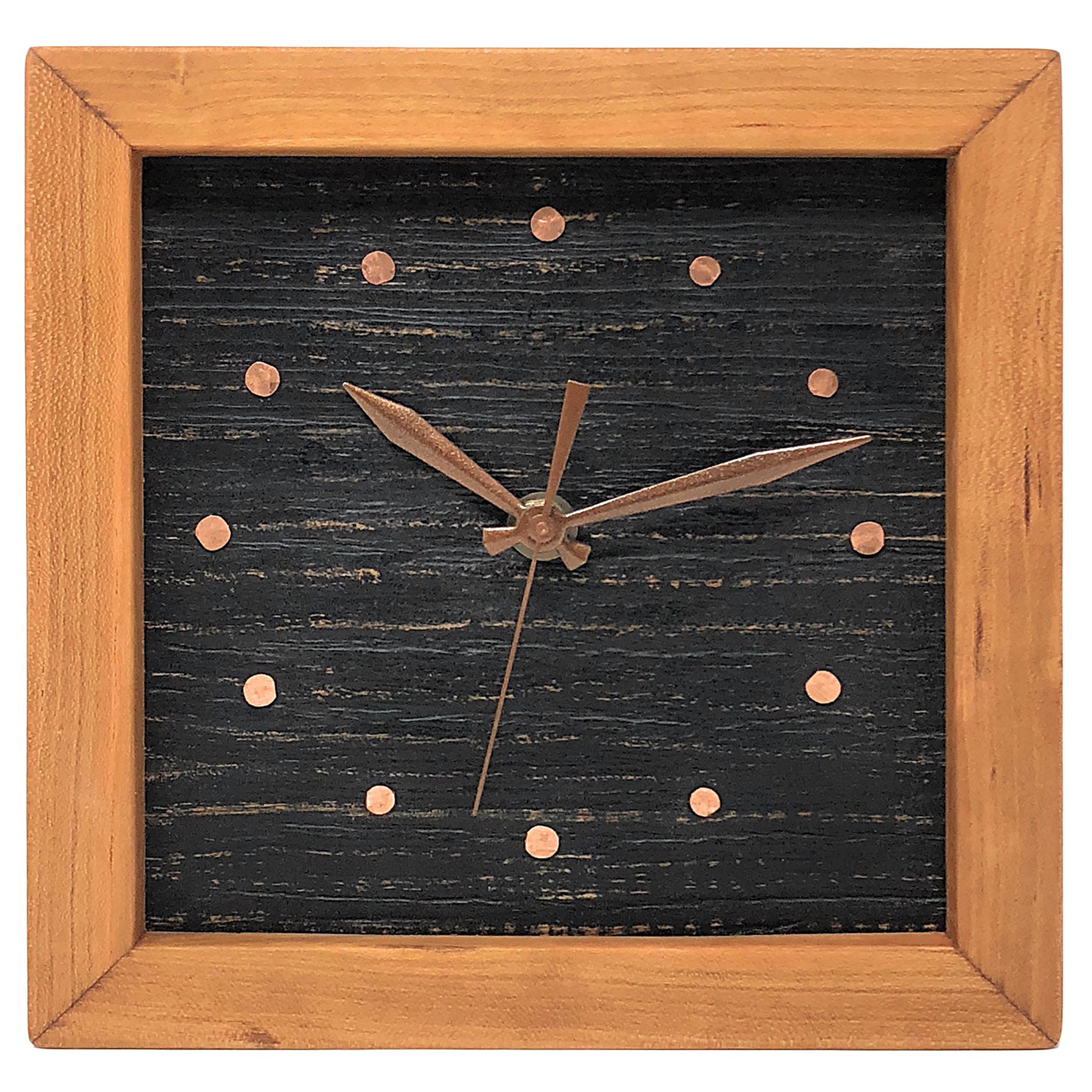 Vintage Cherry Wood Box Clock - Textured Black Finish with Copper Accents | Perfect for Home, Office & Gift Giving