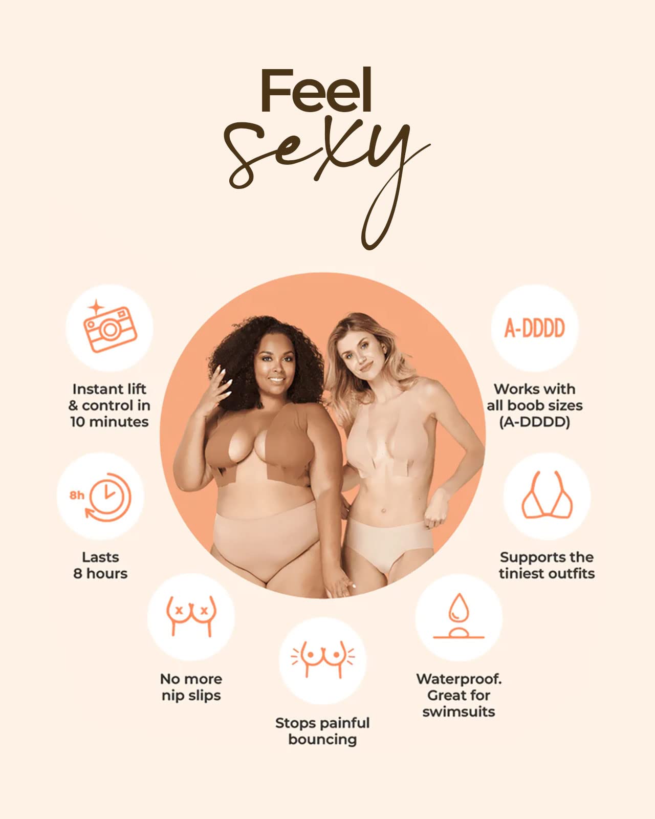 Boob Tape for Breast Lift - Reusable Silicone Bra & Body Tape with 1-Pair Soft Covers | Perfect for Backless Dresses, Strapless Outfits & Swimwear Support