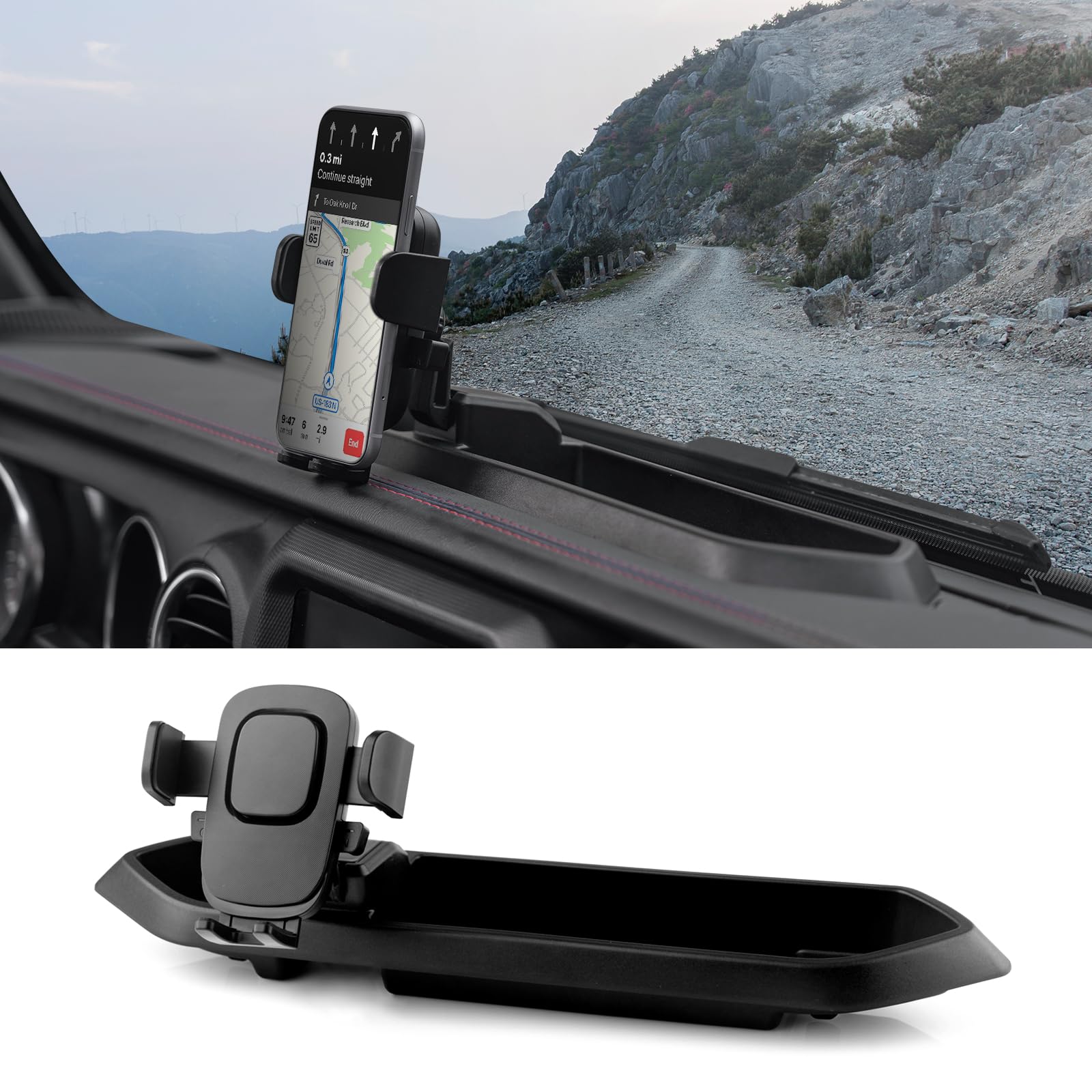 Jeep Wrangler JL JLU & Gladiator JT Phone Holder with Storage Case - Universal Dash Mount Accessory for 2018-2024 Models - Perfect for Road Trips & Off-Road Adventures