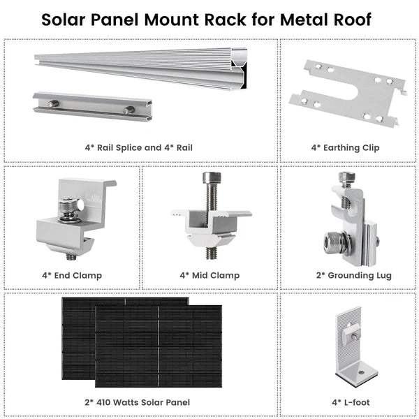 Natures Generator 2 x 410 Watt Monocrystalline Solar Panels with Mounting Rack - High Efficiency Solar Power for Home, RV & Off-Grid Living | Portable Renewable Energy Solution for Camping, Emergencies & Outdoor Adventures