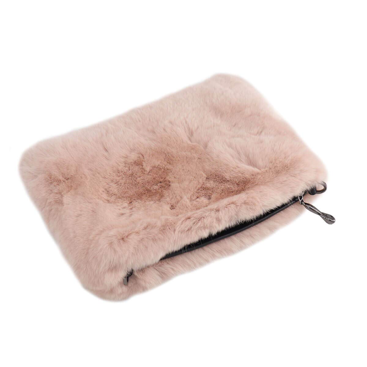 Surell Real Rex Rabbit Fur Wristlet Bag - Soft Fuzzy Clutch Purse with Adjustable Long Strap & Secure Zipper Closure - Luxury Fashion Handbag for Women - Perfect for Evening Parties, Weddings & Special Occasions