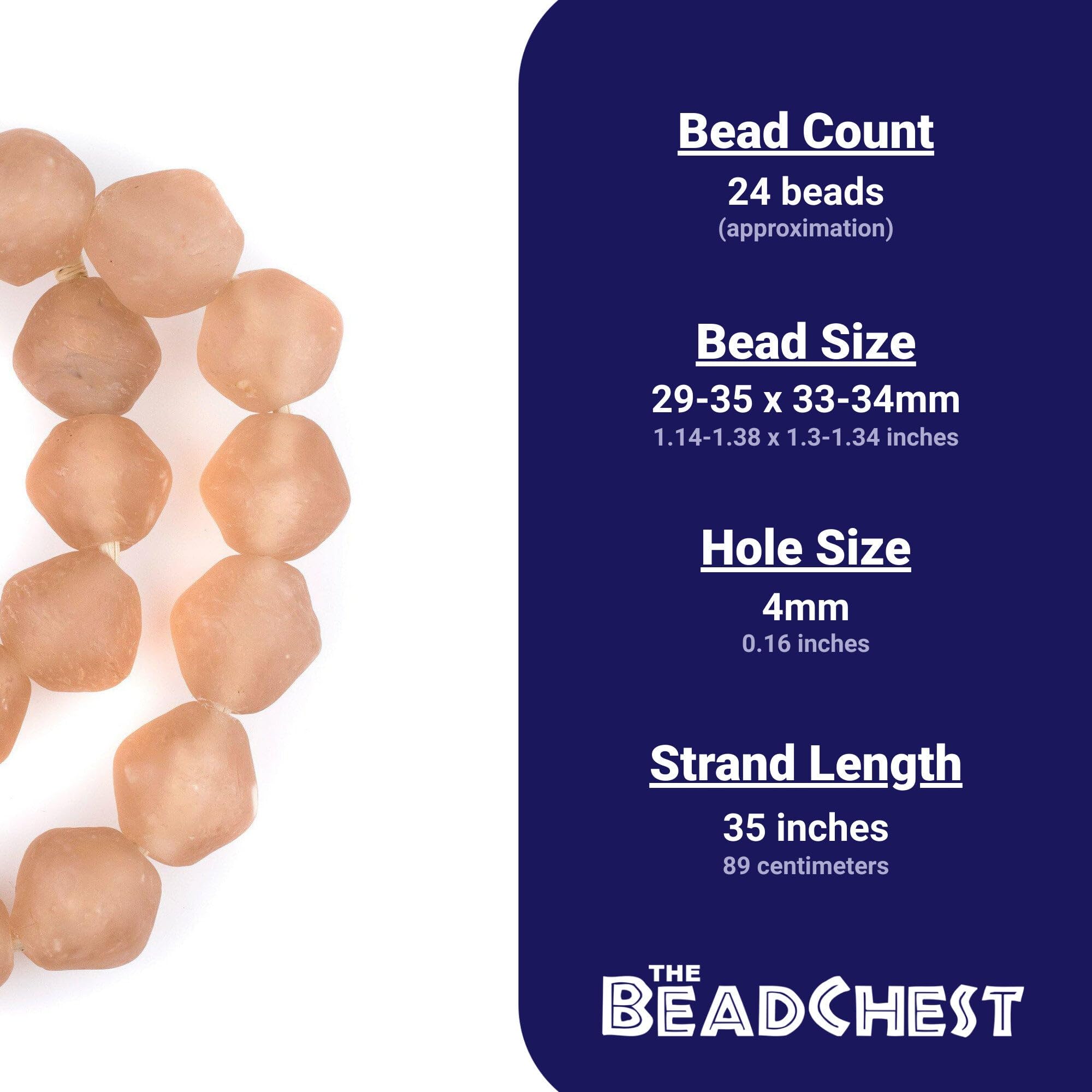 TheBeadChest 34mm Super Jumbo Rose Bicone Recycled Glass Beads - Handmade in Ghana from Eco-Friendly Recycled Glass - Perfect for Jewelry Making, DIY Crafts, and Home Decor Projects