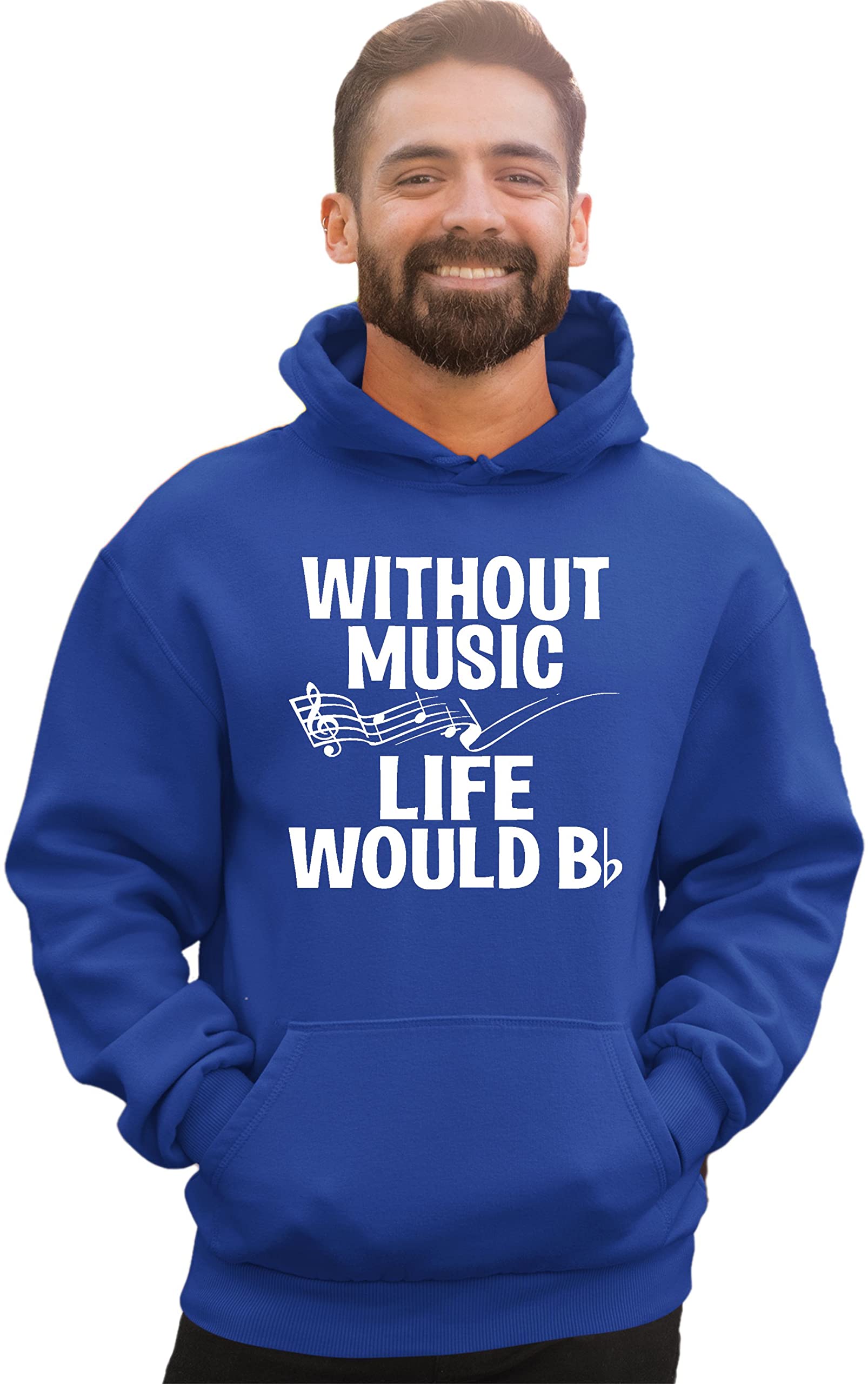 Funny Music Lovers Hoodie - 'Go All Out Without Music Life Would B Flat' Graphic Sweatshirt for Men & Women | Perfect Gift for Musicians, Band Members & Music Enthusiasts