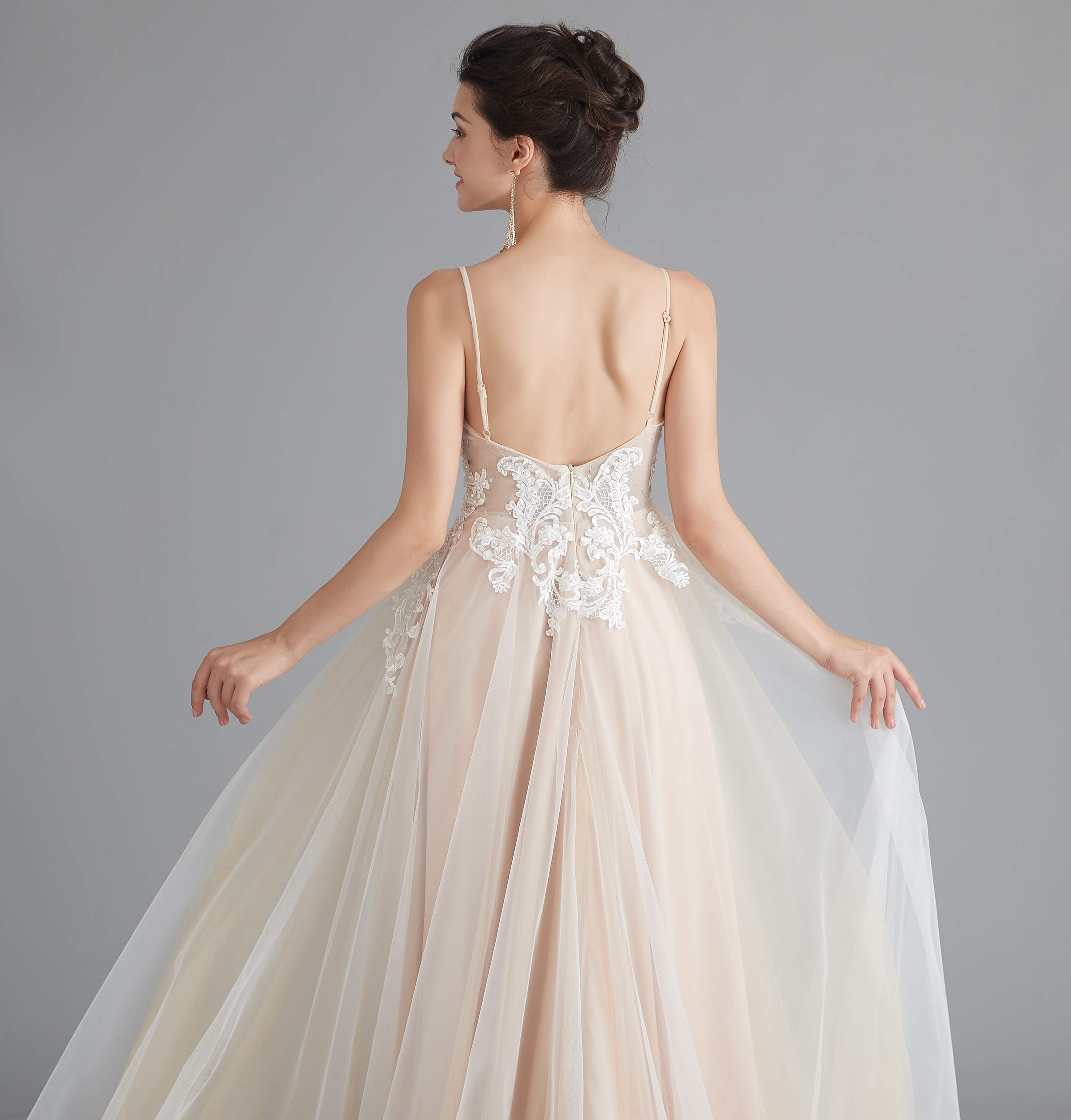 Elegant Women's V-Neck Empire Waist Wedding Dress with Pearl Appliques - Perfect for Beach Weddings, Bridal Showers & Summer Formal Events