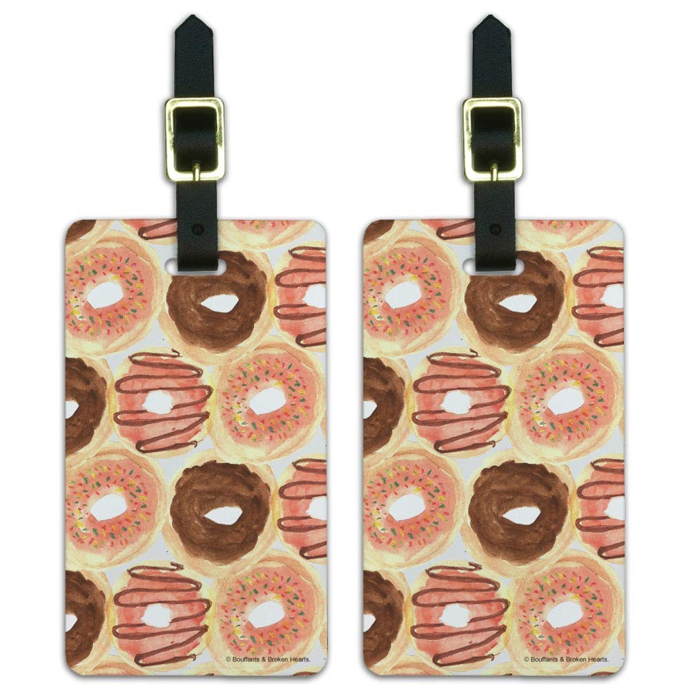 Yummy Donuts Pattern Luggage ID Tags - Set of 2 Waterproof Suitcase Tags for Travel, Carry-On & Backpack Identification - Perfect for Airports, Business Trips & Vacation