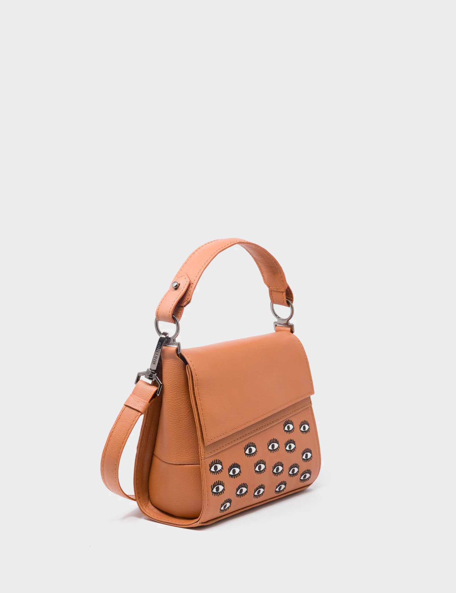 Anastasio Micro Crossbody Handbag - Genuine Caramel Leather with All-Over Eyes Embroidery | Perfect for Everyday Use, Travel & Date Nights