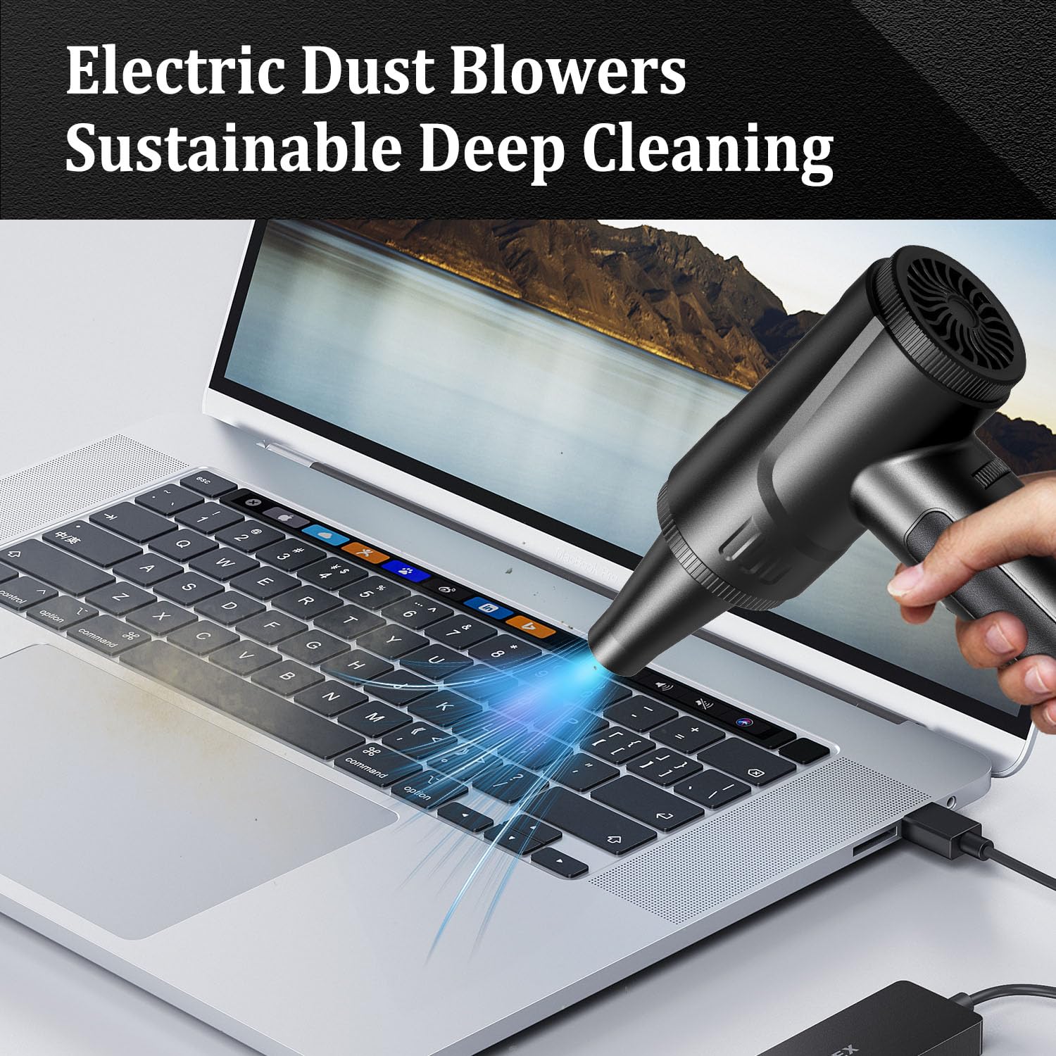 Electric Air Duster for Computer Cleaning - Reusable Cordless Air Blower for Keyboard, Laptop, Car, BBQ, Crumbs & Pet Hair - Adjustable Speed Compressed Air Can Alternative - Perfect for Home, Office & Electronics Maintenance
