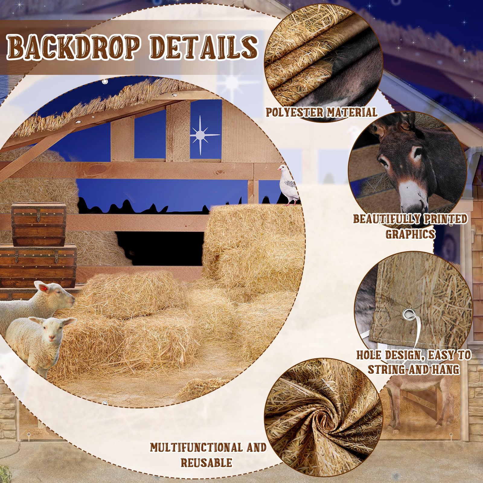 8 x 16 FT Christmas Nativity Scene Garage Door Banner - Stable Backdrop for Farm Barn Decor, Western Photo Shoot & Outdoor Holiday Party | Perfect for Xmas Celebrations, Winter Gatherings & Nativity Displays