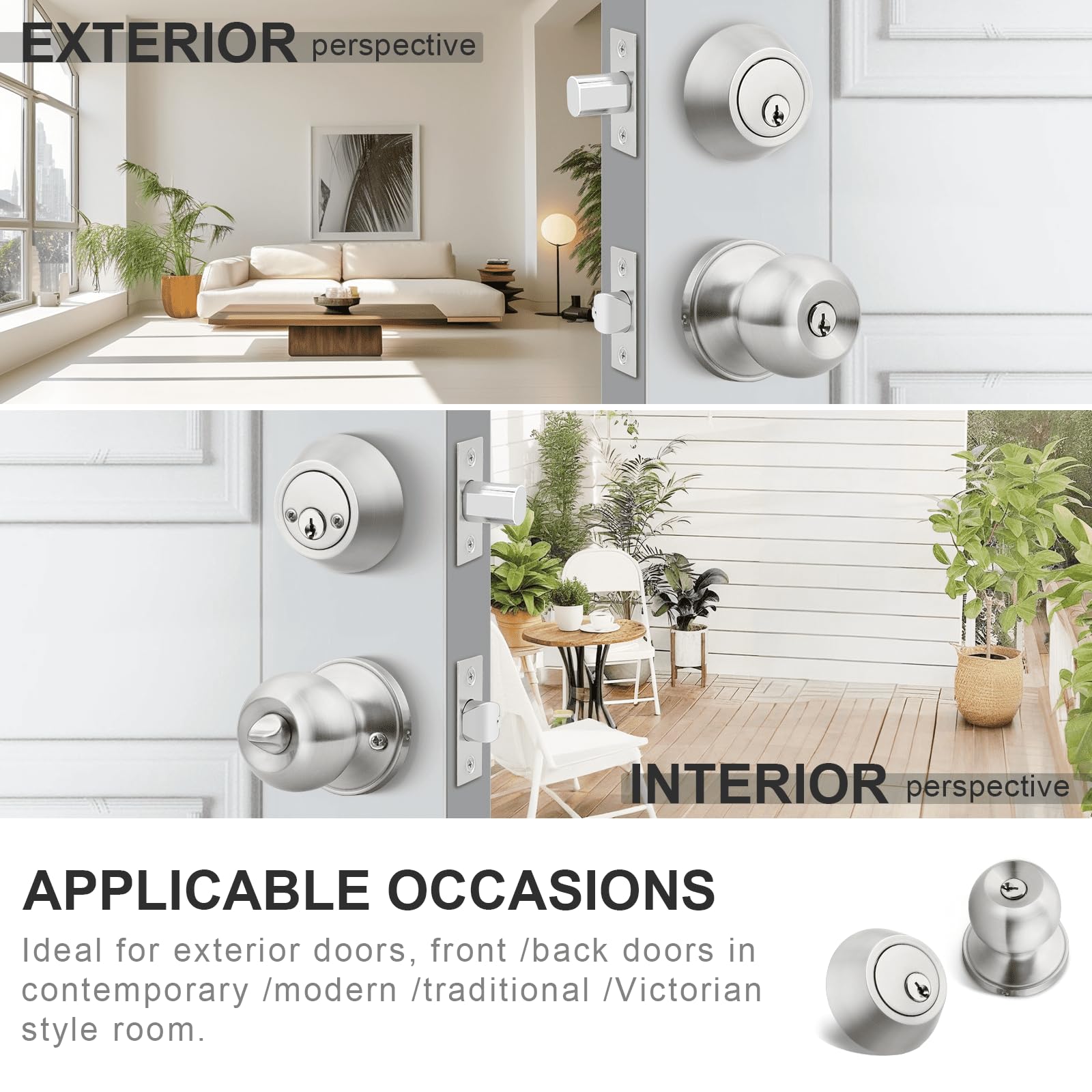 5 Pack Keyed Alike Entry Door Knobs & Deadbolt Lock Set - Satin Nickel Finish, Double Cylinder Security, Round Style Knob for Home & Office Doors | Ideal for Front Door, Bedroom, Bathroom & Interior Doors