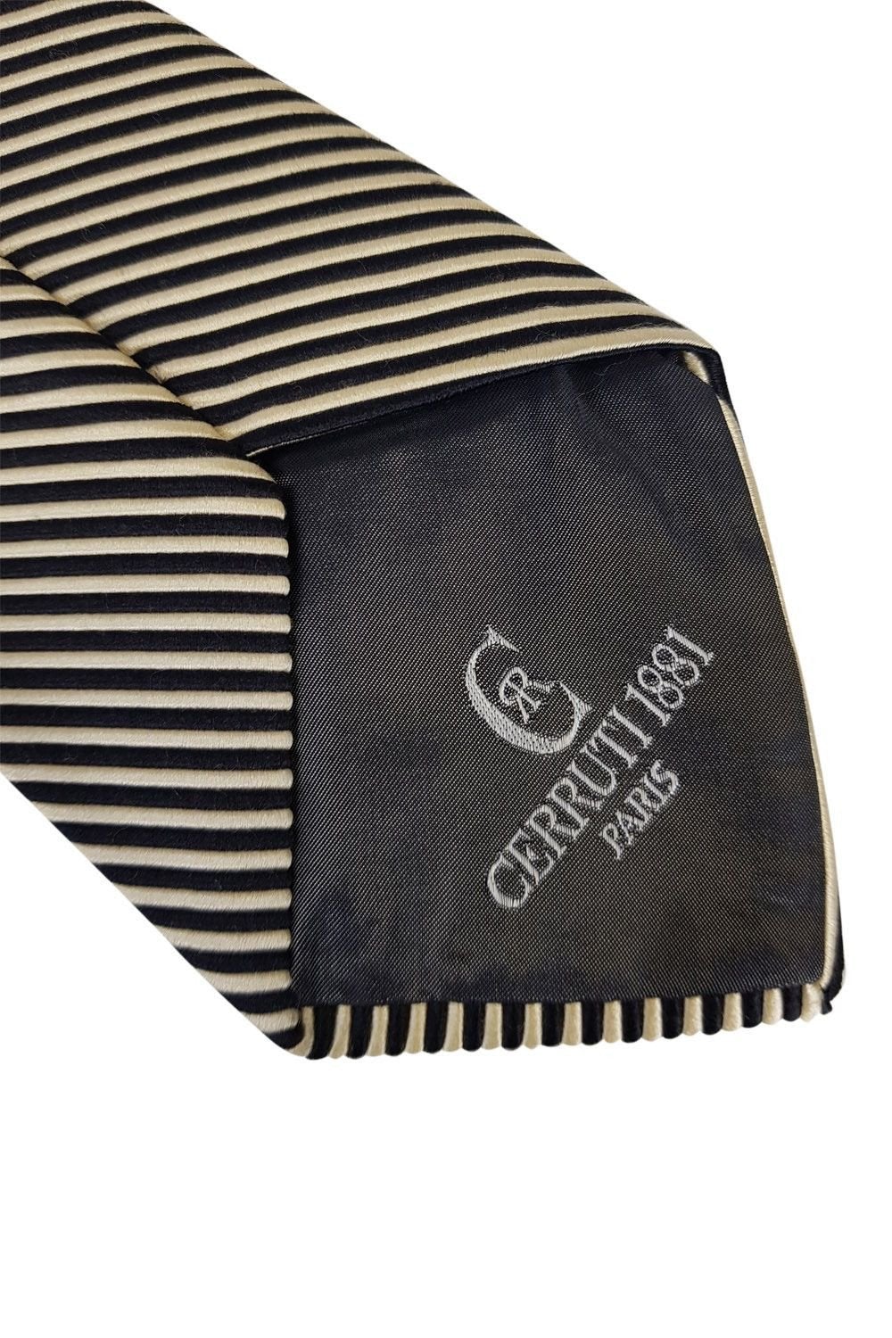 CERRUTI Black and Gold Stripe Silk Cotton Blend Tie (60% Silk 40% Cotton) - 58 Inch Shorter Length for Business, Wedding & Formal Occasions