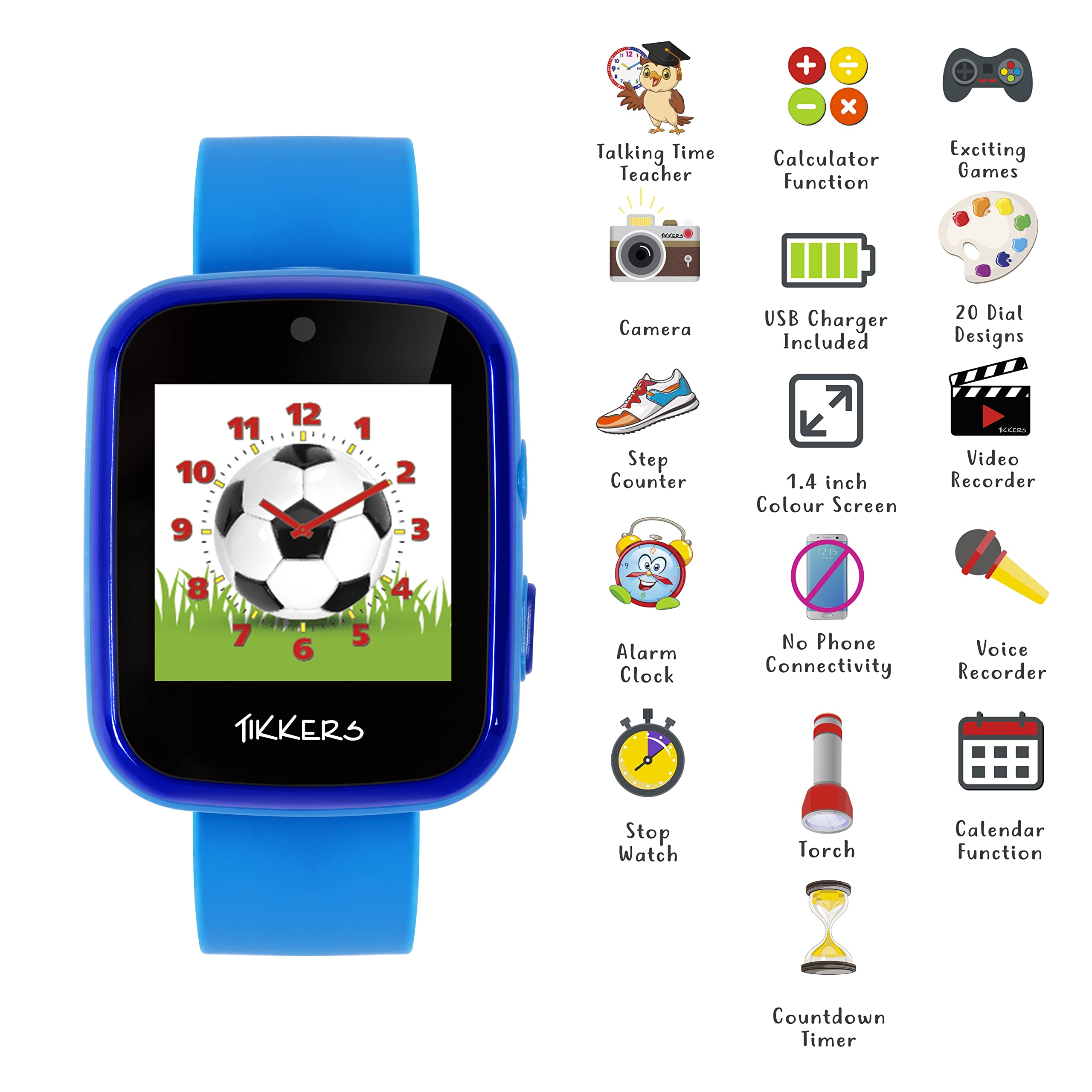 Tikkers Kids Watch ATK1084BLU - Touch Screen, Blue Silicone Strap for School & Play