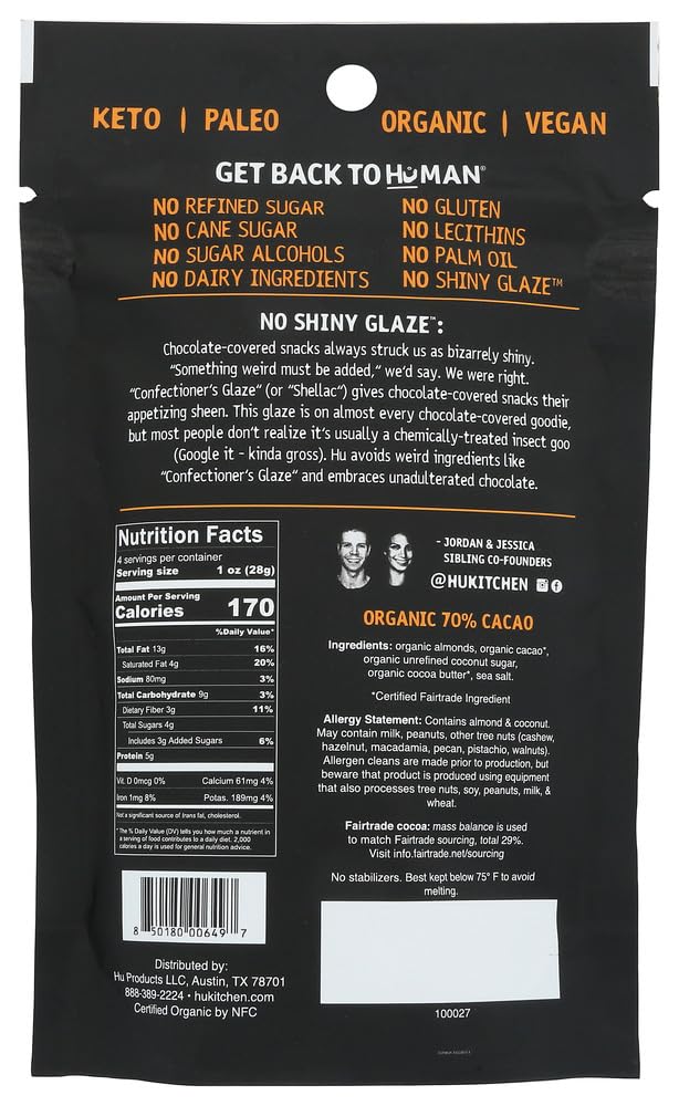 HU KITCHEN Dark Chocolate Covered Almonds - 4 OZ (Pack of 3) | Premium Snack for Gifts, Parties & Healthy Desserts | Gluten-Free & Vegan Treat