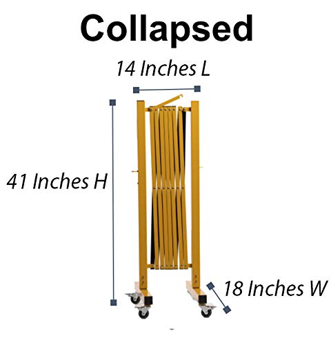 Trafford Industrial Expandable Metal Barricade - 11ft Yellow & Black Safety Barrier | Mobile Retractable Traffic Fence for Crowd Control, Construction Sites & Event Safety