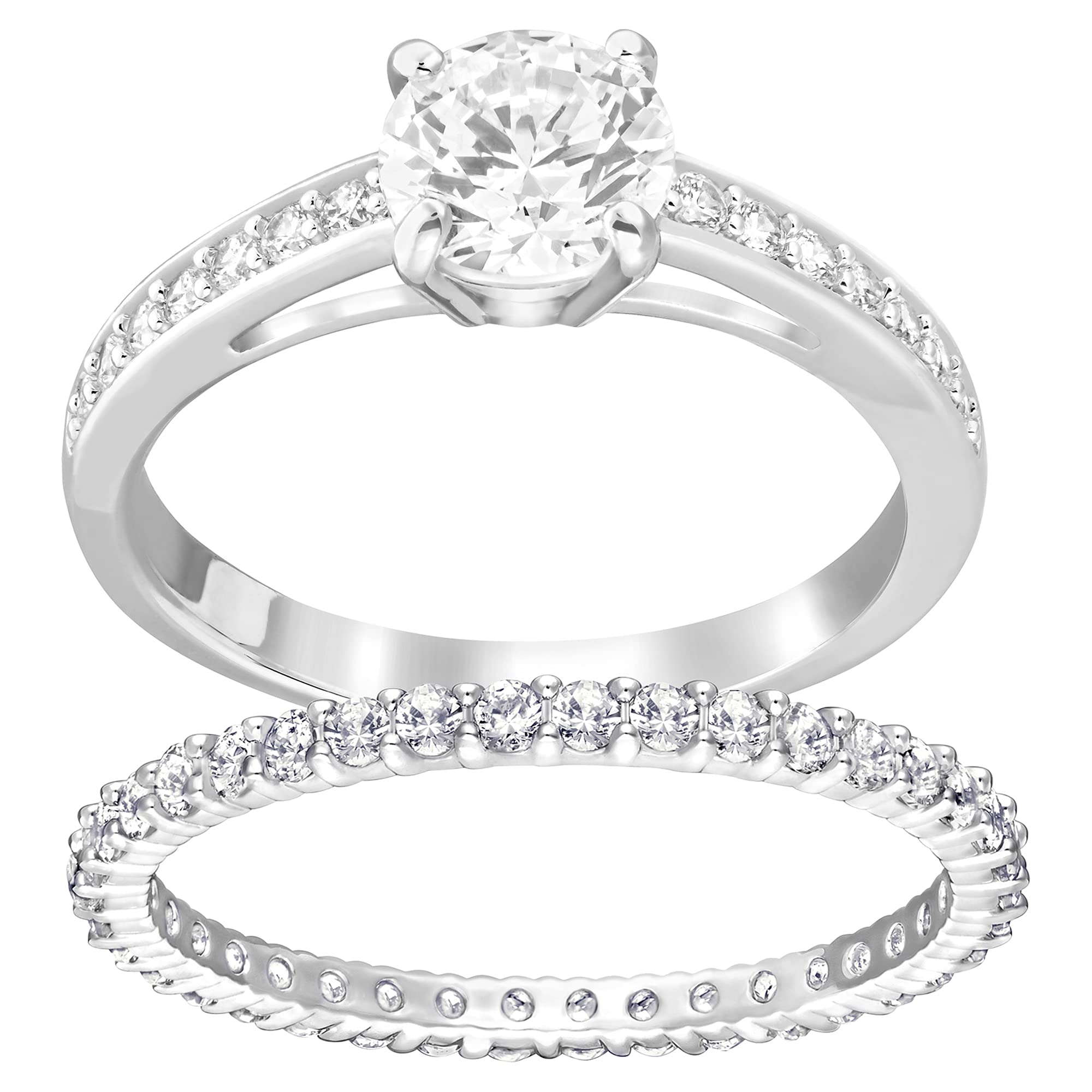 Swarovski Attract Ring Jewelry Set - 2 Piece Rhodium Plated Ring with Clear Crystals for Women | Elegant Gift for Anniversary, Wedding & Special Occasions