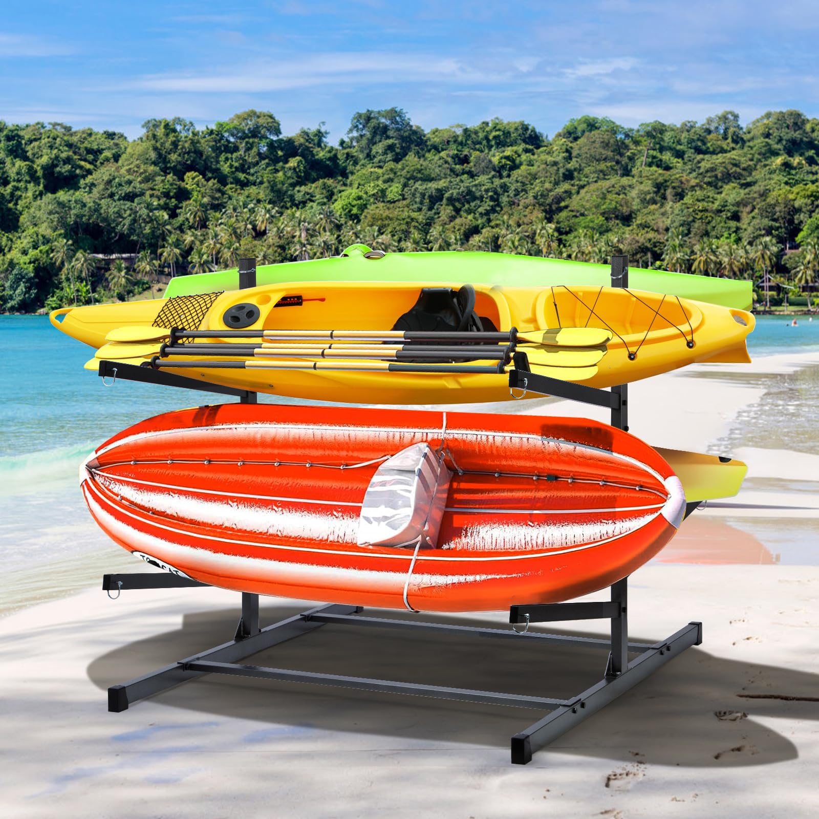 Heavy Duty Kayak Storage Rack for Garage & Outdoor - Universal Kayak, Canoe, Surfboard & Paddleboard Holder - Space Saving Watercraft Organizer for Home, Dock, or Beach Storage