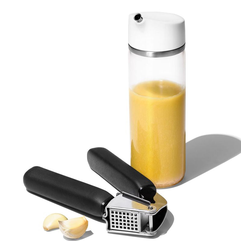 OXO Good Grips 10.5-Inch Stainless Steel Garlic Press - Heavy Duty Kitchen Gadget for Mincing Garlic, Ginger & Nuts - Dishwasher Safe Garlic Crusher for Easy Cooking & Meal Prep