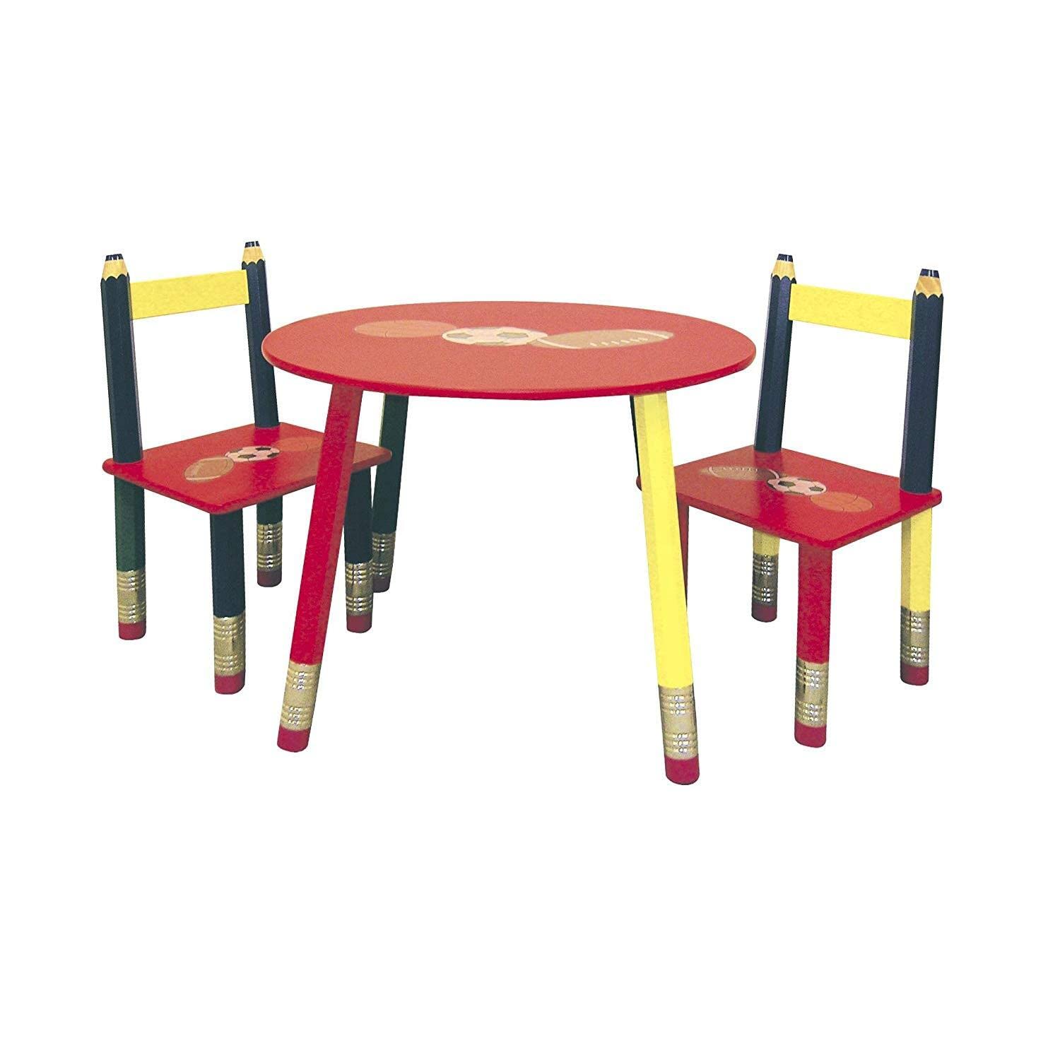 Benjara 3-Piece Kids Pencil-Themed Table and Chair Set - Colorful Study Desk for Children with 2 Chairs - Perfect for Homework, Drawing & Playroom Decor