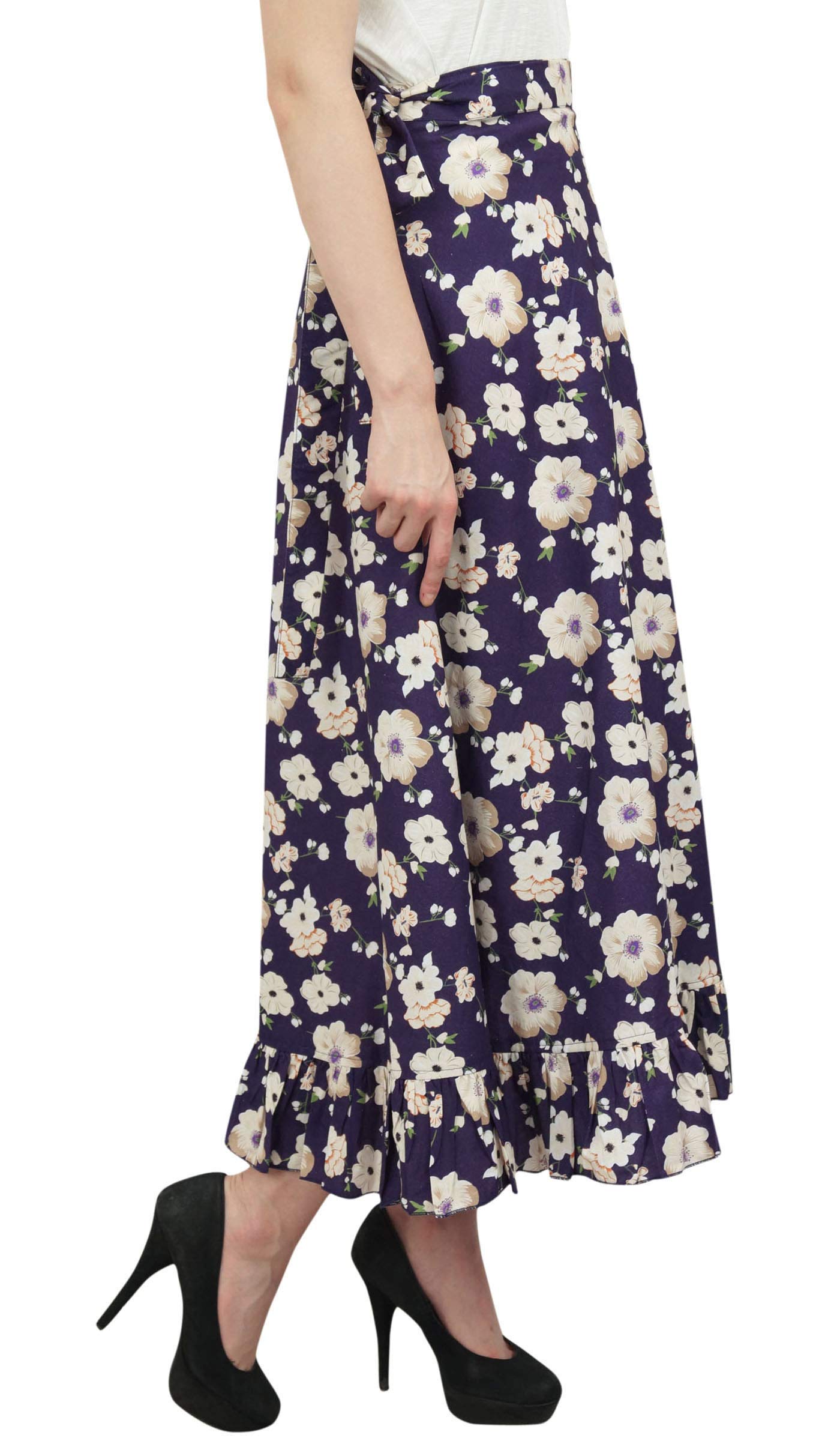 Women's Plus Size Printed Single Layer Cotton Magic Wrap Skirt - Flowy Ruffled Wrap Skirt for Casual Wear, Beach Cover Up & Summer Outfits