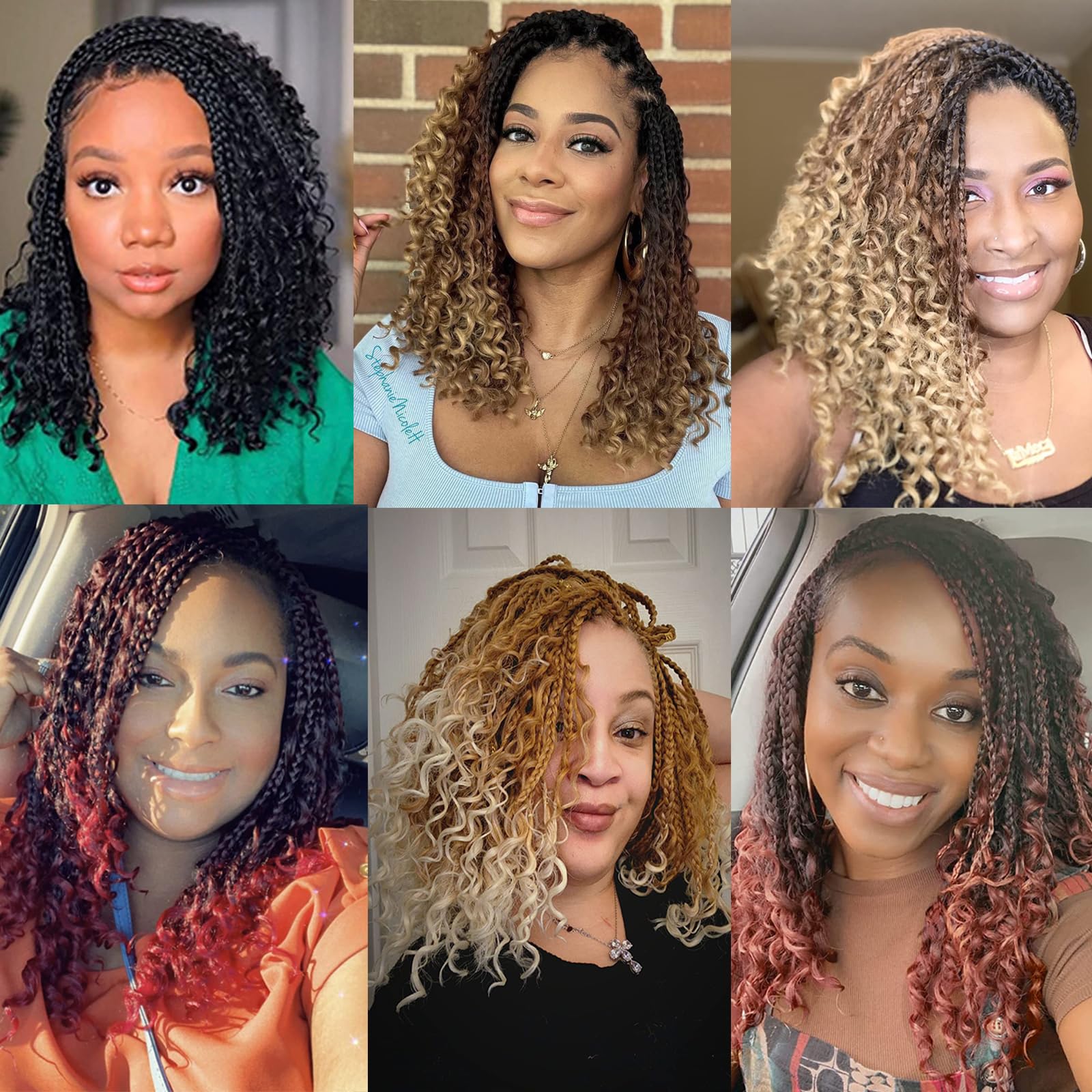 8 Packs Box Braids Crochet Hair Extensions - 12 Inch Synthetic Braiding Hair with Curly Ends (1B/27 Color) | Perfect for Protective Styles, Twist Outs & Everyday Wear