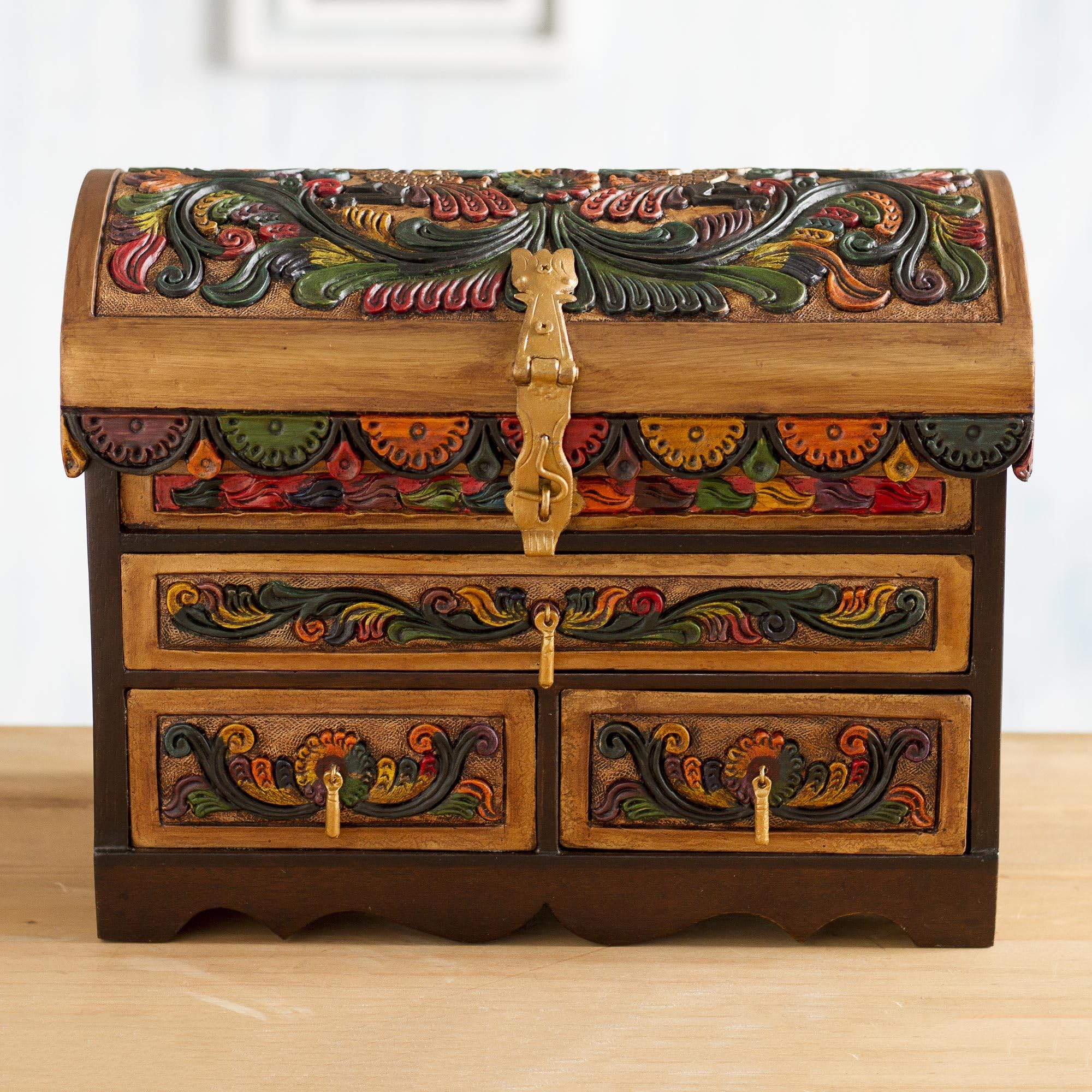 Handmade Guardian Birds Leather & Wood Jewelry Box - Unique Handcrafted Gift for Women, Home Decor & Jewelry Storage - Perfect for Dresser, Vanity & Travel Organizer