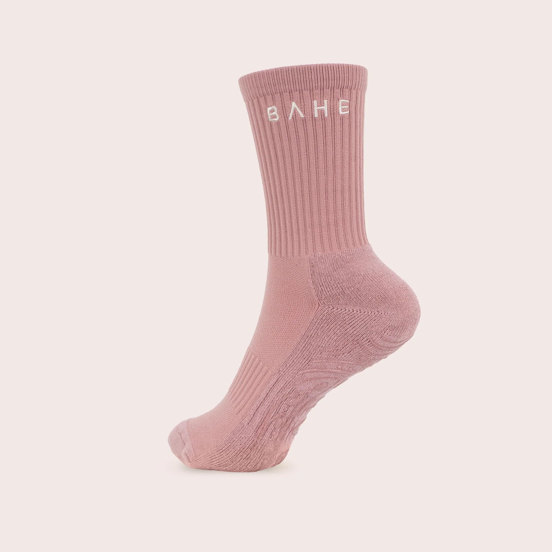 BAHE Non-Slip Grippy Crew Socks for Women & Men - Soft Cotton Mauve Ankle Socks - Perfect for Yoga, Workout, Running, and Home Use