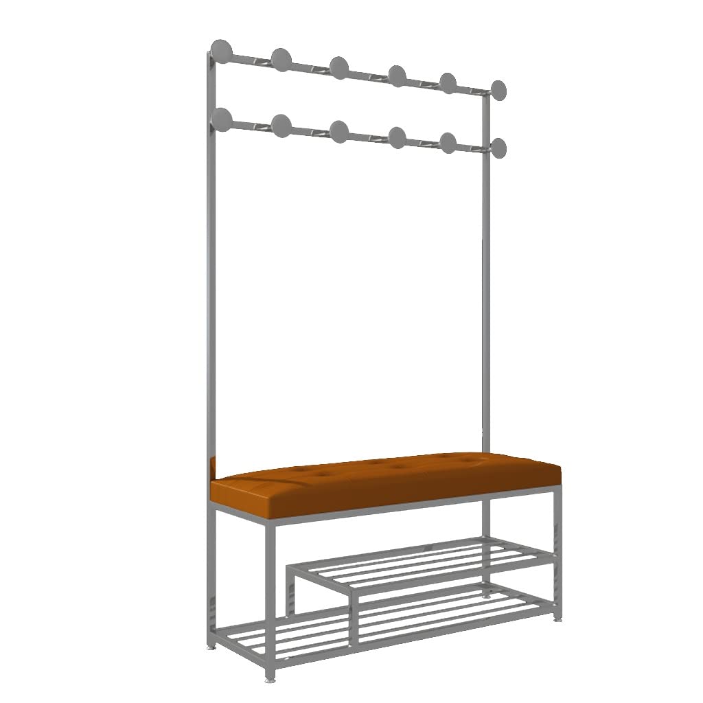 4-in-1 Hall Tree Entryway Organizer - Coat Rack, Shoe Bench with 2-Tier Storage Shelves & Hooks - Multifunctional Iron Art Storage Shelf for Living Room, Entryway, Bathroom (Silver, 80x35x175cm) - Perfect for Small Spaces, Apartments & Home Organization