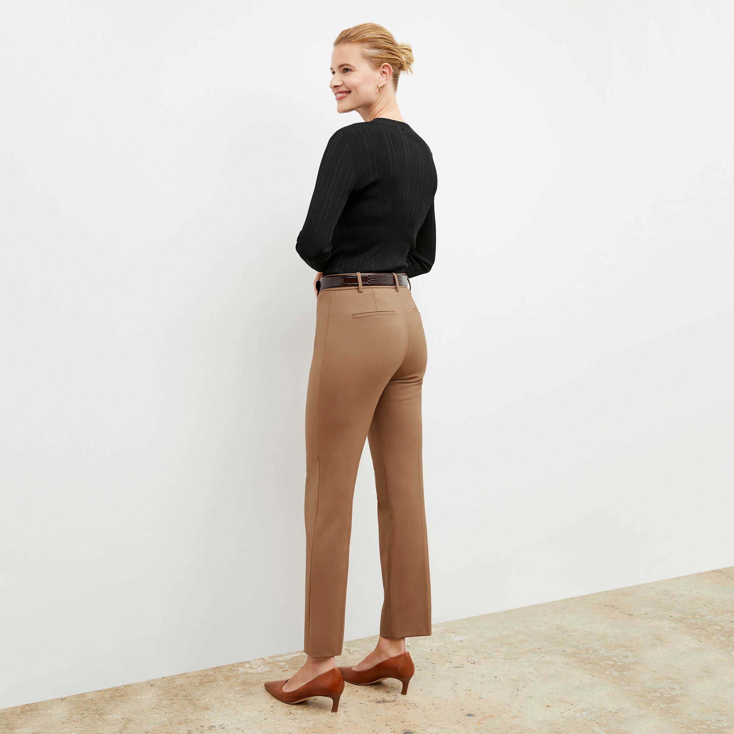 Smith Straight Trouser Washable Wool Twill Pants for Men - Comfortable Office & Business Casual Wear in Camel Color