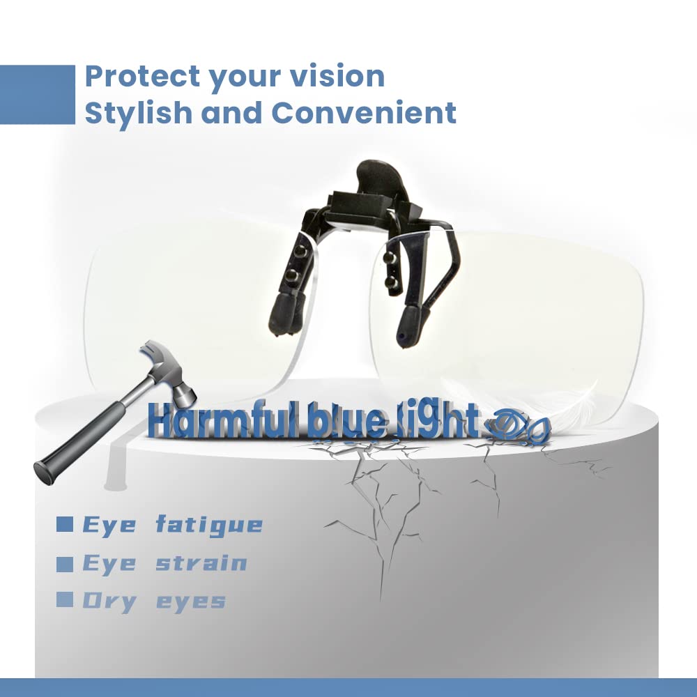 Blue Light Blocking Reading Glasses Clip On & Flip Up Magnifiers - 1.0X Strength Unisex Transparent Lenses for Computer, Office & Book Reading