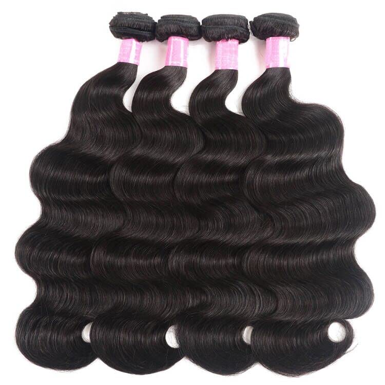 YISEA 12A Brazilian Virgin Human Hair Bundles - 4 Pack (16 18 20 22 Inches) | 100% Unprocessed Body Wave Weft Extensions | Natural Black Color | Perfect for Salon Styling, Sew-in Weaves & Everyday Hairstyles