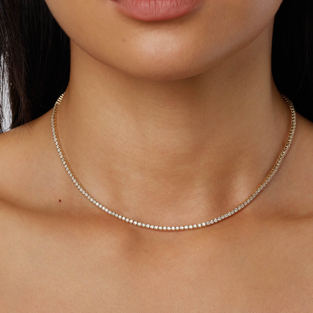 10K Gold Diamond Tennis Necklace for Women - Elegant Layered Jewelry for Weddings, Parties & Special Occasions