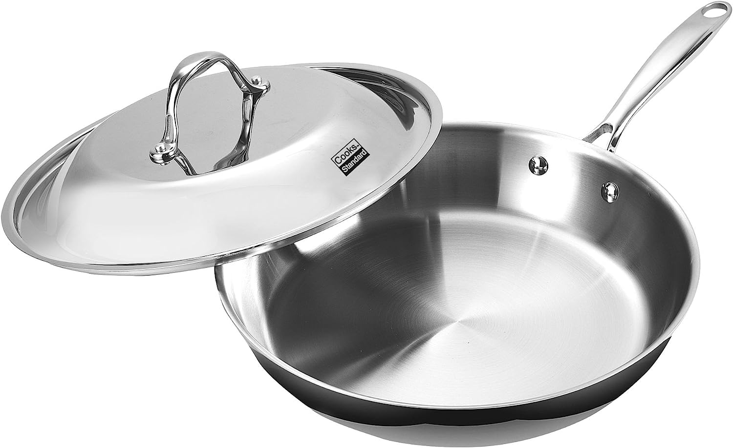 Premium 12-Inch Stainless Steel Frying Pan - Multi-Ply Clad Wok Skillet with Glass Lid & Stay-Cool Handle - Oven & Dishwasher Safe (500°F) - Ideal for Stir-Frying, Sautéing & Professional Cooking - Perfect for Home Chefs & Restaurant Use