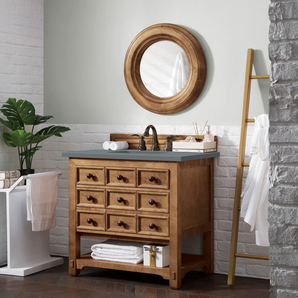 James Martin Vanities Malibu Collection 36-Inch Single Bathroom Vanity in Honey Alder with Countertop Options - Perfect for Modern Bathroom Remodeling and Home Renovation Projects