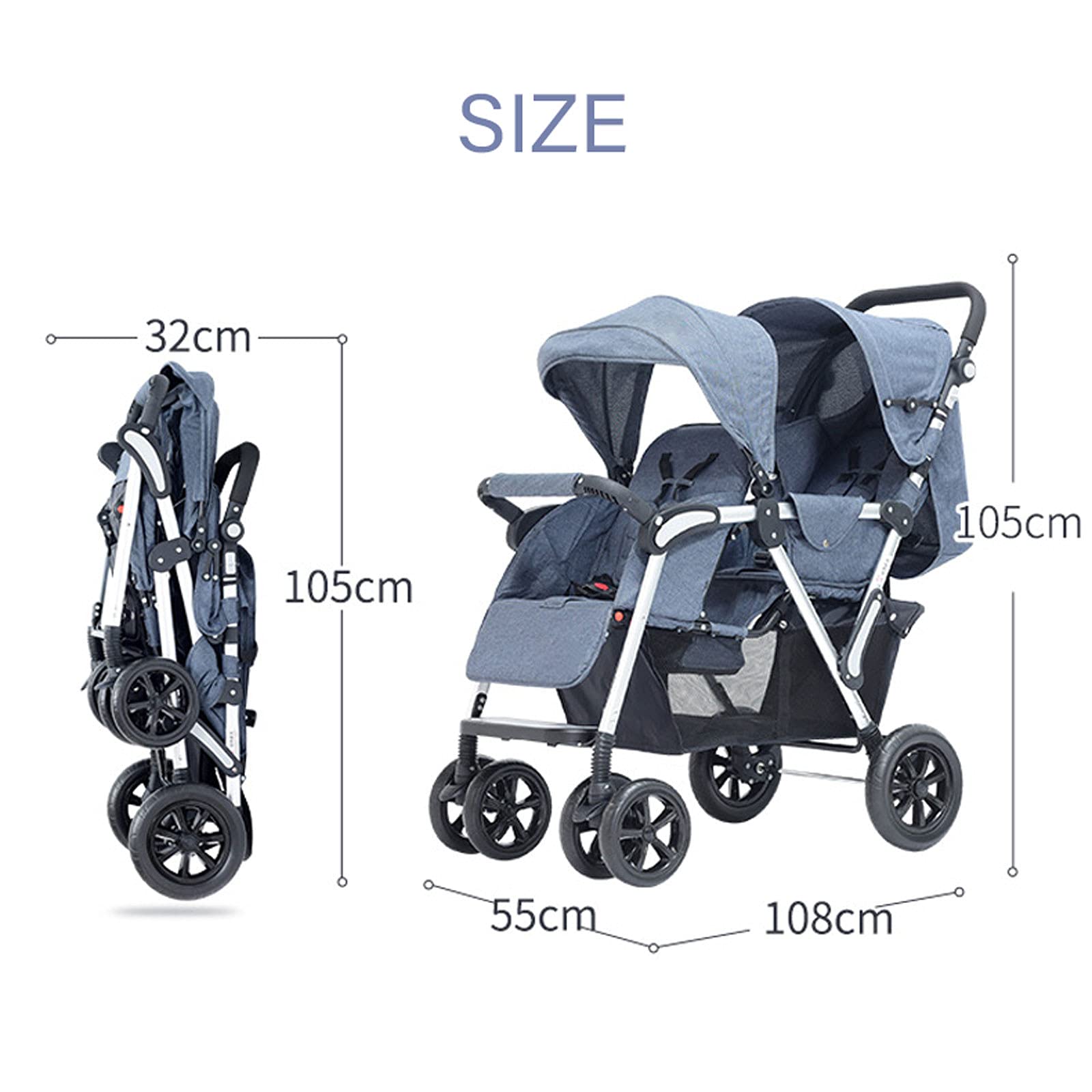 ESSBABY Double Stroller for Twins & Siblings - Lightweight Foldable Tandem Pushchair with Adjustable Height & Sun Canopy | Perfect for Shopping, Travel & Daily Walks