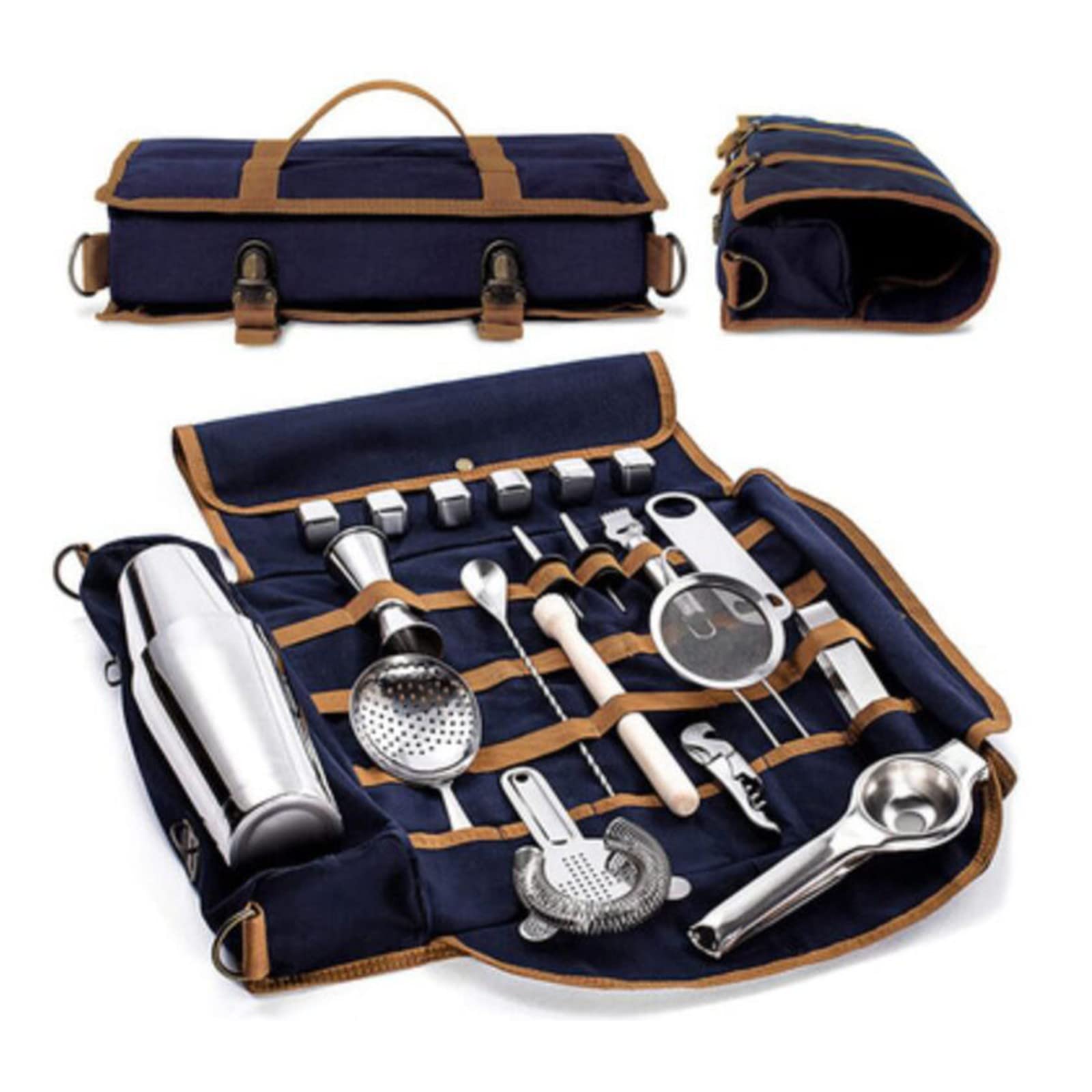 Professional Bartender Carrying Bag - Durable Canvas Bar Tools Organizer with Cocktail Shaker Set - Perfect for Bartenders, Mixologists & Home Bars (Color: Black) - Ideal for Cocktail Parties, Bar Events & Home Entertaining