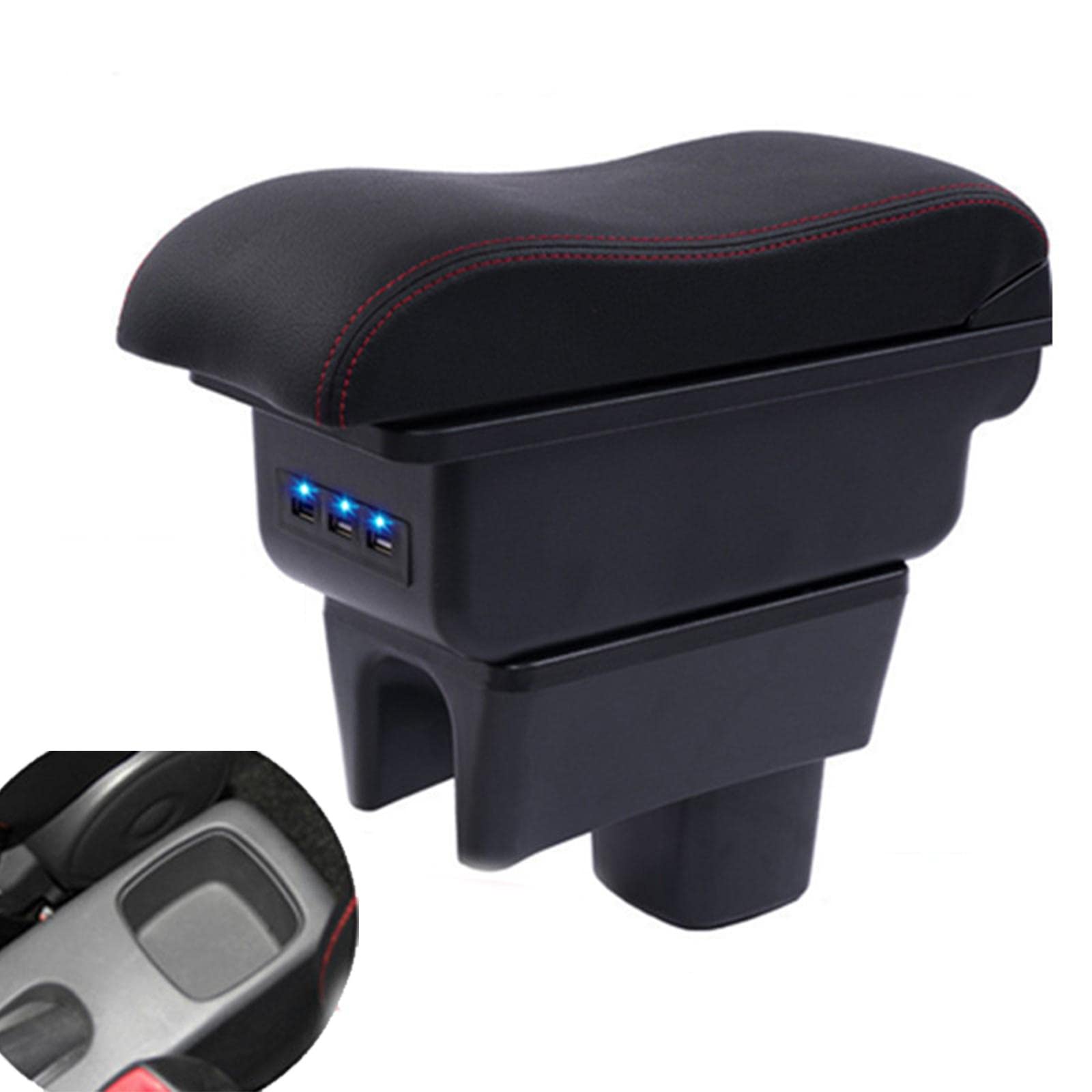 OGAUY Center Console Storage Box for Suzuki Swift 2005-2022 - Double Layer Car Armrest Organizer with Leather Top & 7-Port USB Charger | Perfect for Road Trips, Daily Commuting & Extra Storage