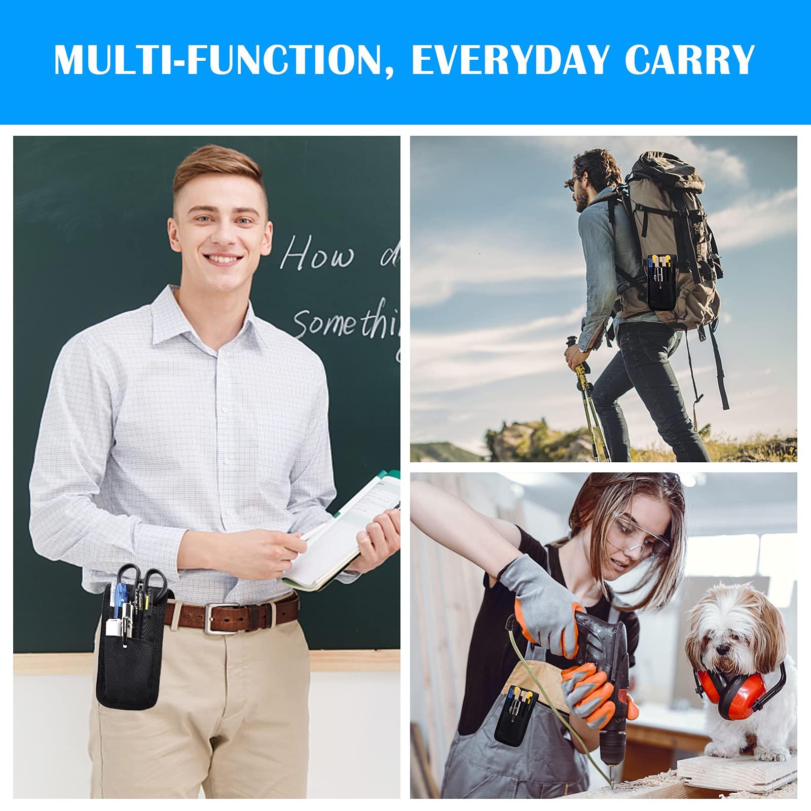 2 Pack Tactical Belt Pen Holder - Adjustable Military Pencil Pouch with Detachable Sleeve for Pens, Rulers & Scissors - Durable Black EDC Organizer for Outdoor, Hiking, Camping & Office Use