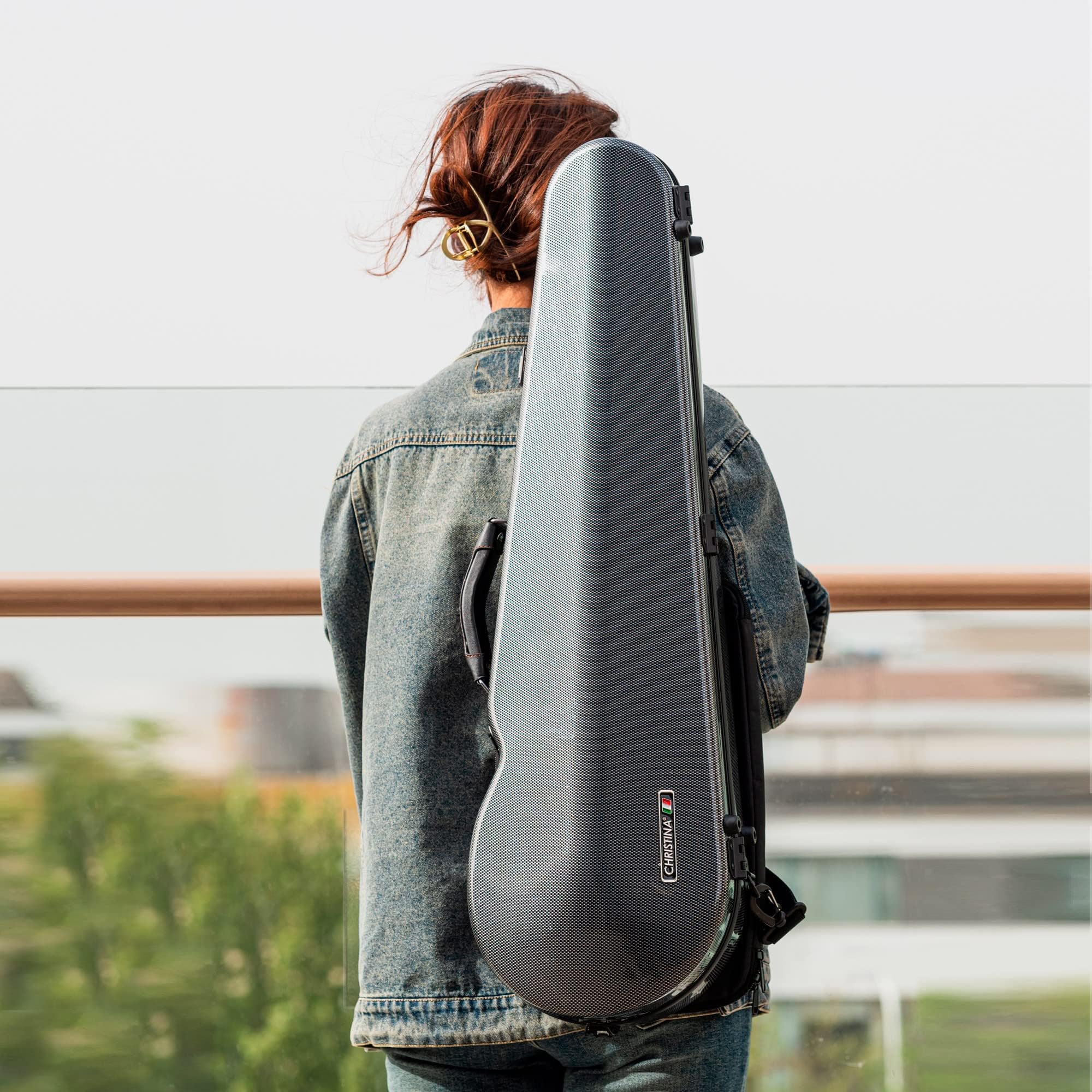 Premium 4/4 Full Size Carbon Fiber Violin Case with Combination Lock - High-Strength Black Hard Case with Bonus Accessory Bag & Music Pouch | Perfect for Professional Musicians, Travel & Secure Storage (VB-Trianglee-BlackDot Spot)