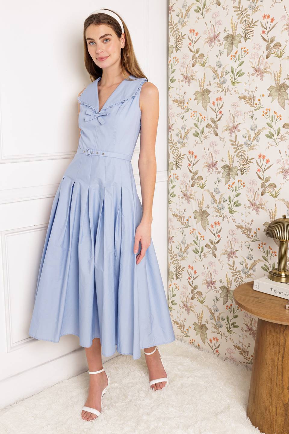 Country Fair Powder Blue Midi Dress - Elegant Floral Summer Dress for Women, Perfect for Weddings, Parties & Casual Outings