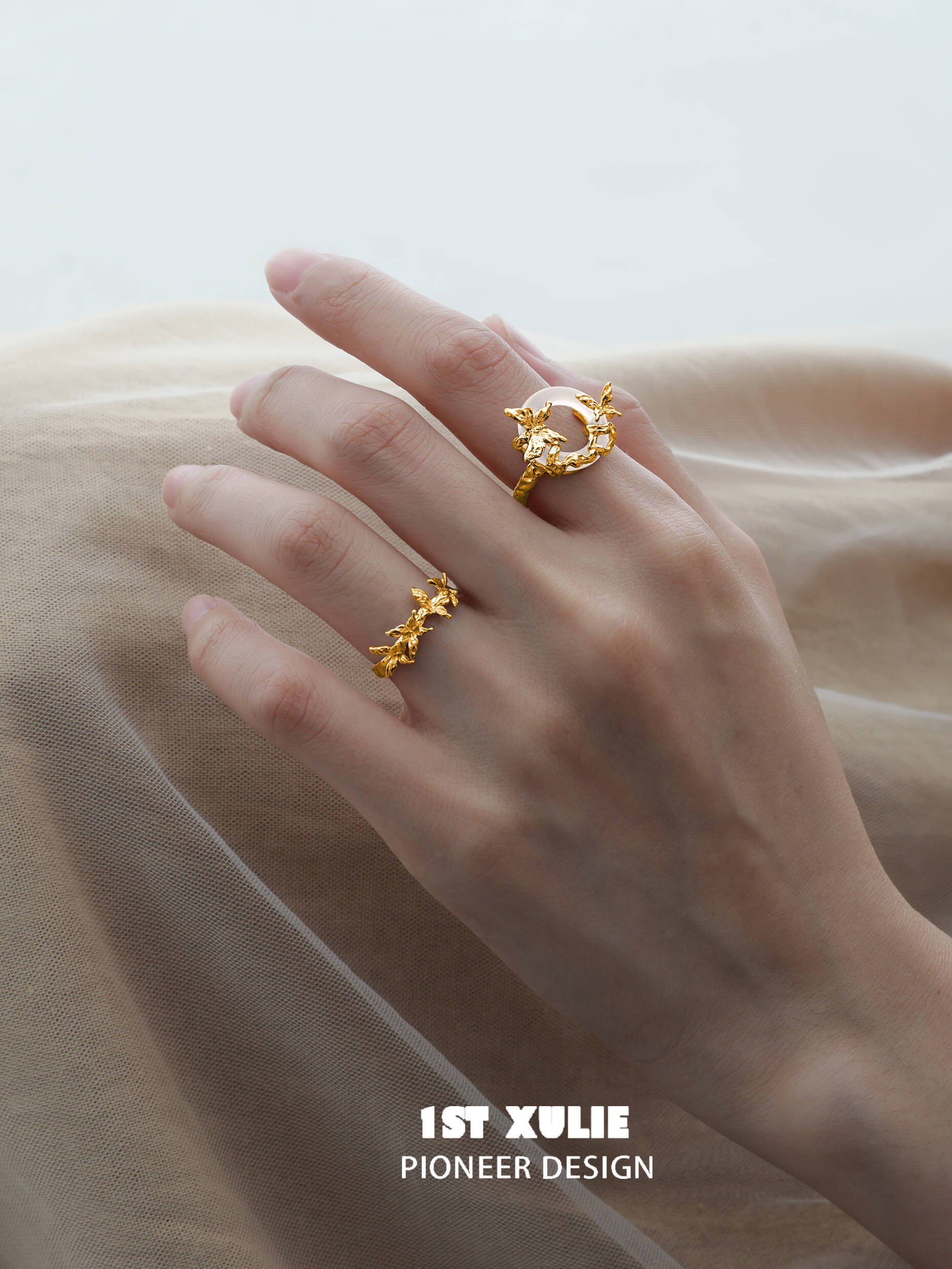 Whiterfly S925 Sterling Silver 24k Gold Plated White Onyx Ring for Women - Elegant Stackable Jewelry Gift for Anniversary, Birthday & Special Occasions
