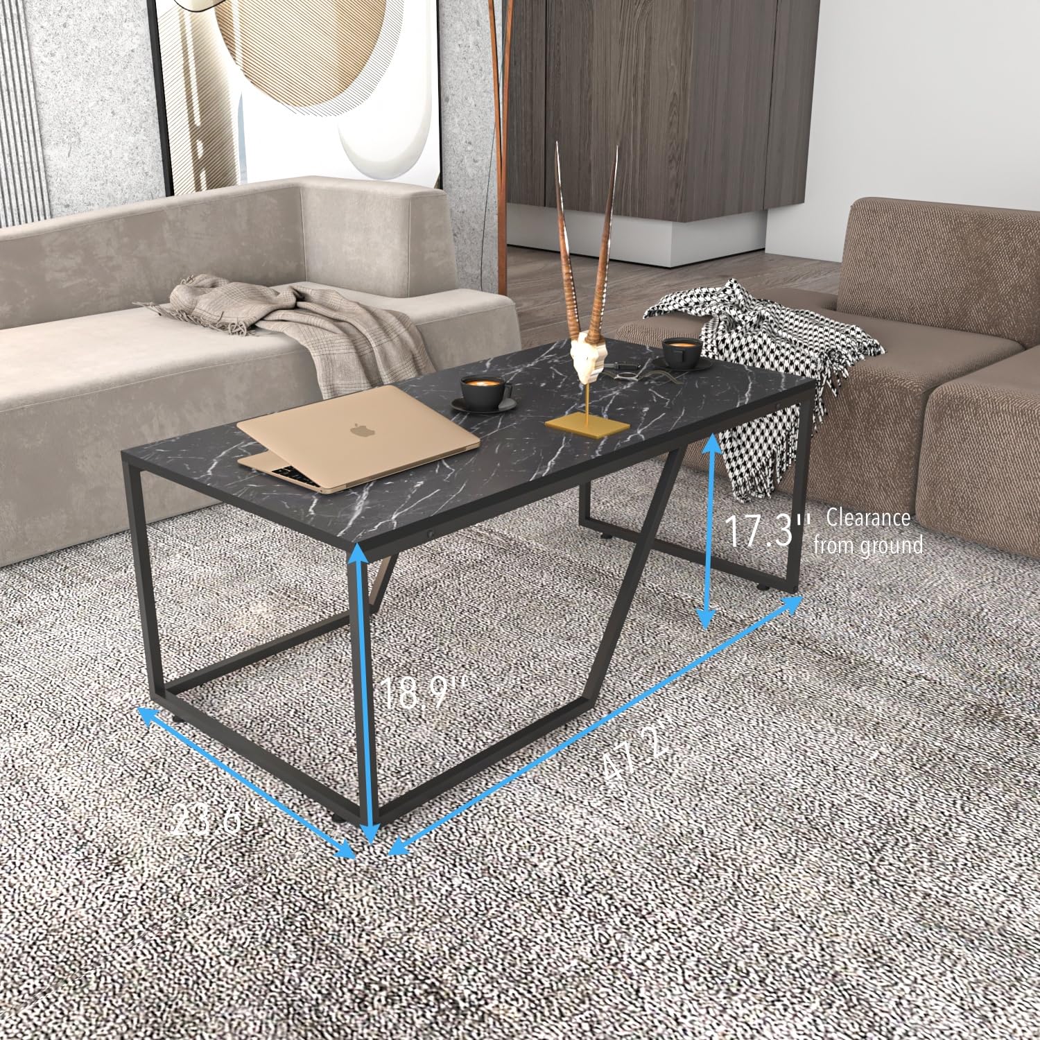 Decorotika Wendy Coffee Table - Bendire Black | Modern Living Room Furniture for Small Spaces | Perfect for Apartments, Condos & Home Decor