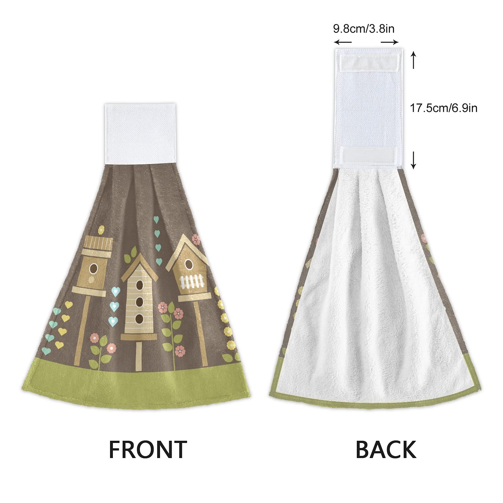 Spring Bird House Hanging Kitchen Towels - 2 Pack Dish Cloths with Loops for Home Decor & Gift