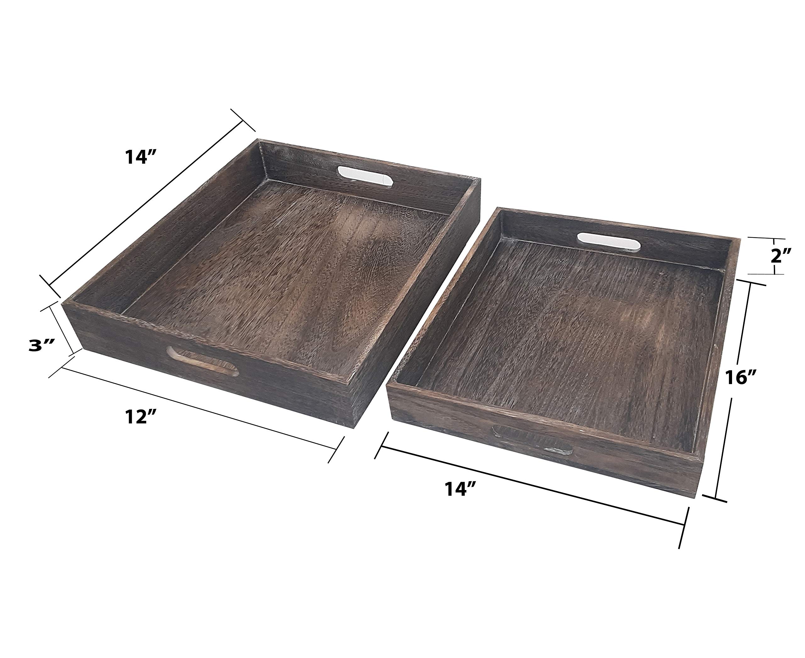 Admired By Nature Rustic Wooden Serving Tray - Farmhouse Coffee Table Decor, Ottoman Tray & Kitchen Gift with Gift Box | Perfect for Coffee Serving, Home Décor & Entertaining Guests
