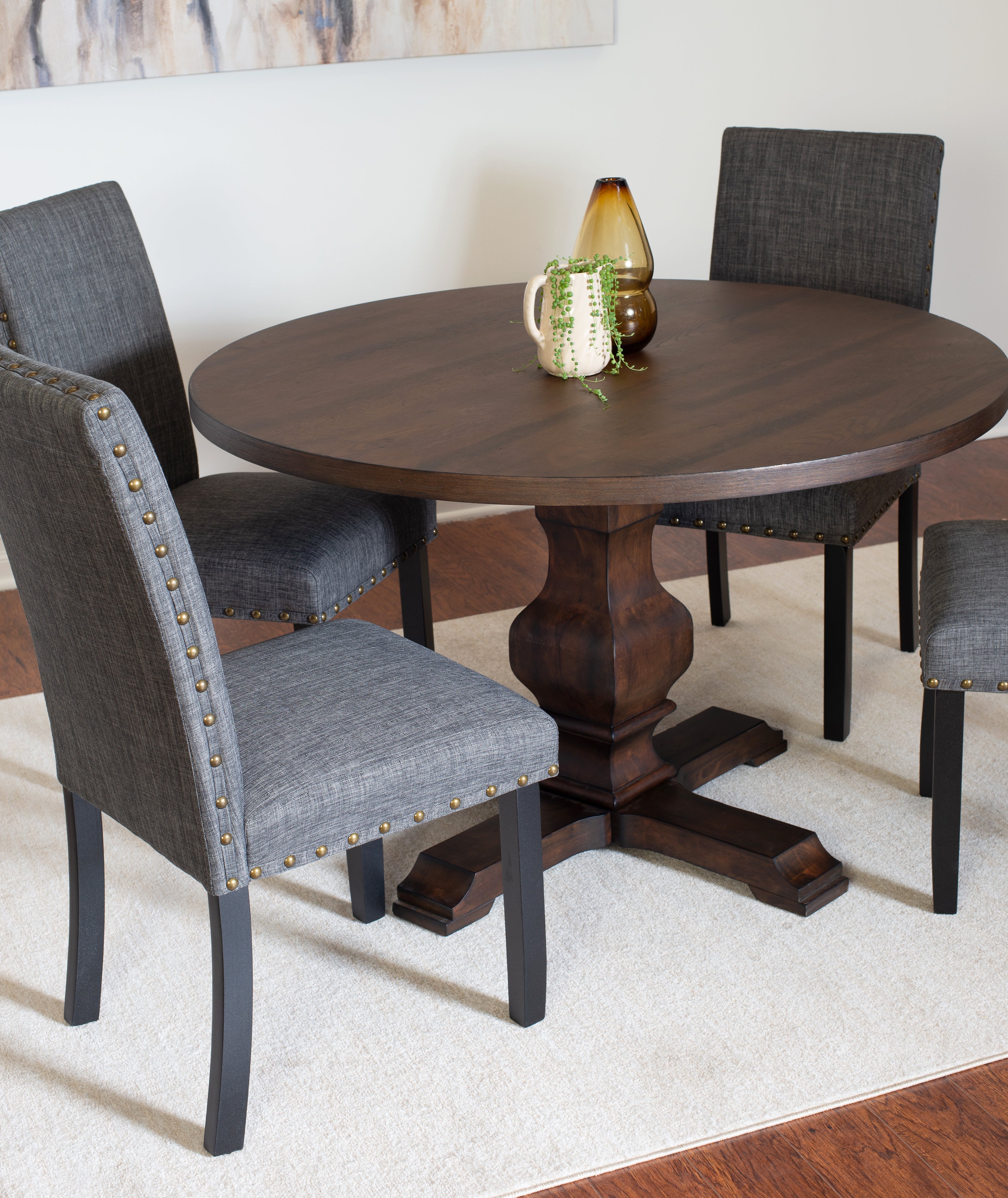 Roundhill Furniture Havre Espresso Finished Wood Pedestal Round Dining Table - 42 Inch Modern Farmhouse Kitchen Table for Dining Room & Breakfast Nook