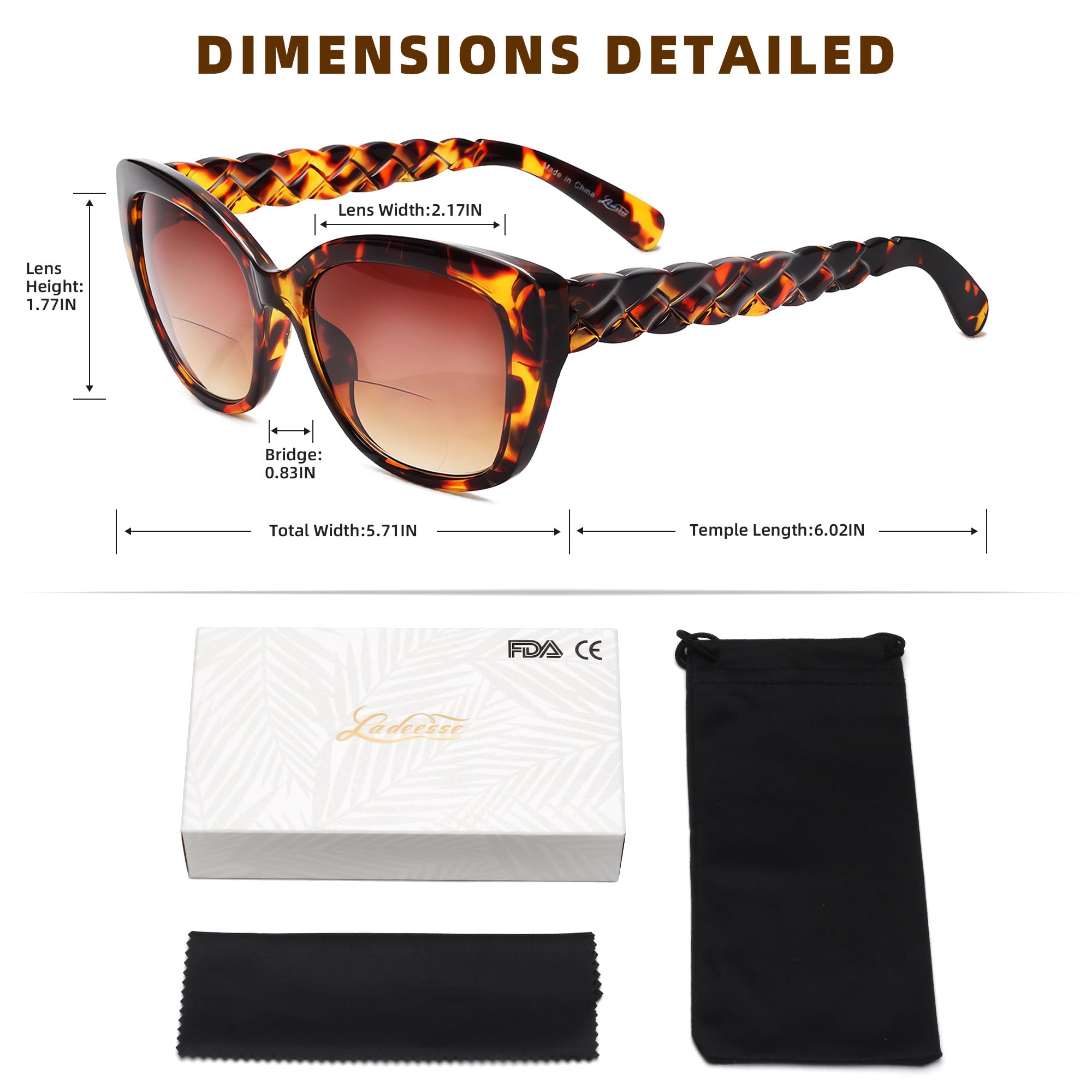LADEESSE 3 Pack Bifocal Sunglasses for Women - UV400 Protection Reading Sunglasses with +2.0 Magnification | Stylish Prescription Eyewear for Outdoor Activities, Driving & Reading