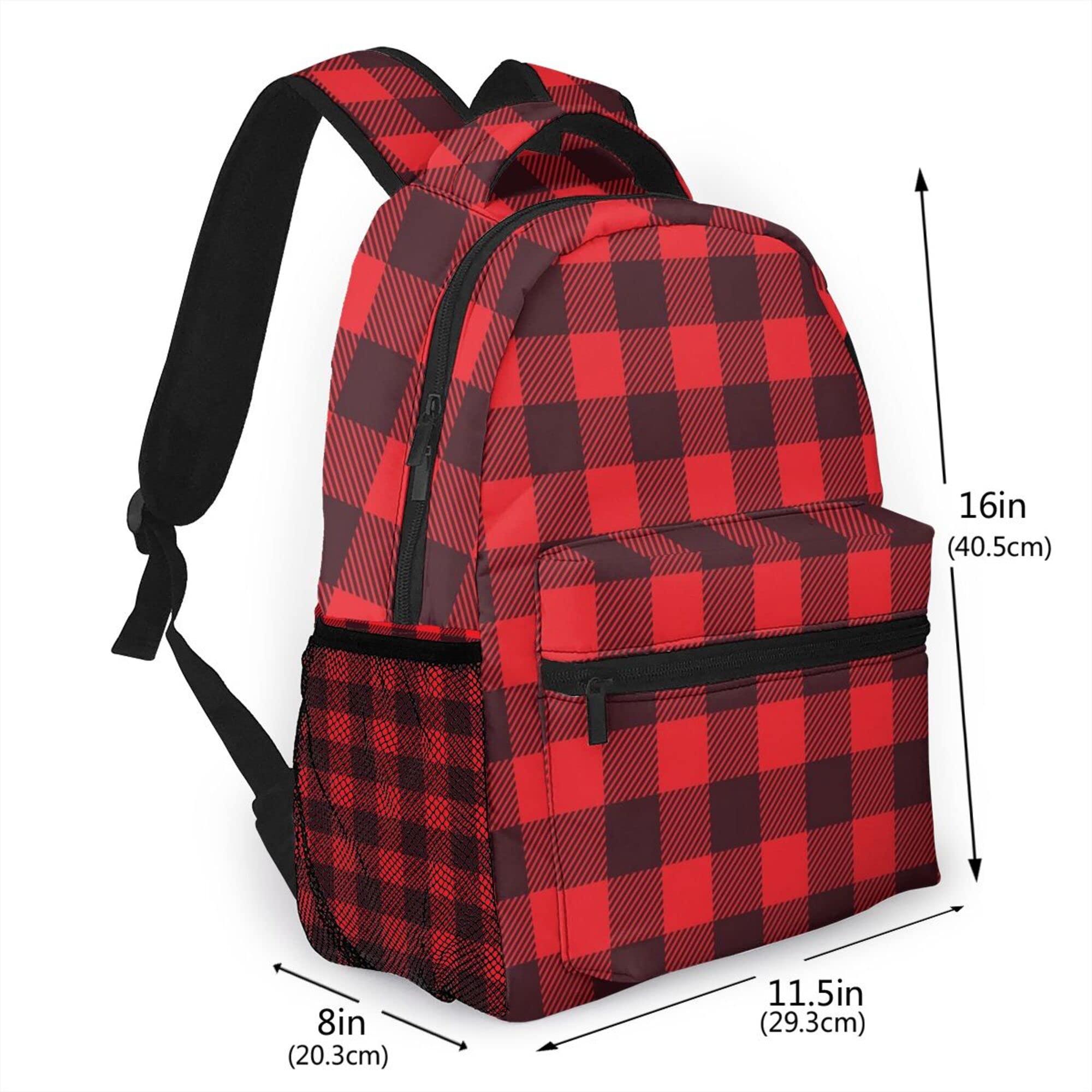 AMRANDOM Travel Backpack for Women & Men - Red Black Buffalo Check Plaid Pattern College Backpack with Adjustable Straps - Perfect for School, Work, Hiking & Daily Commute