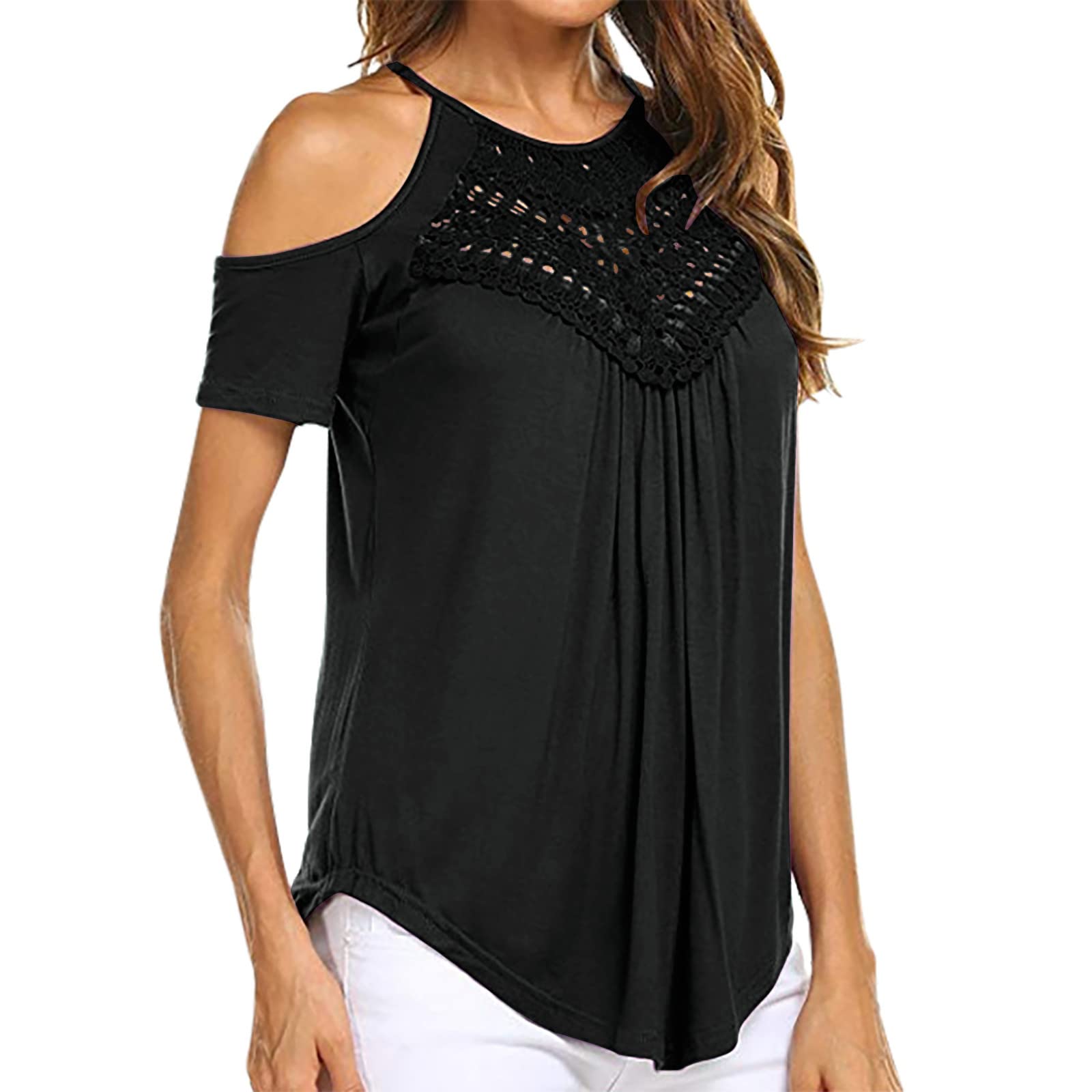 Women's Off Shoulder Lace Short Sleeve Top - Elegant Casual Blouse for Going Out, Date Night & Summer Wear | Regular Fit Ladies Shirt for Daily Wear & Special Occasions
