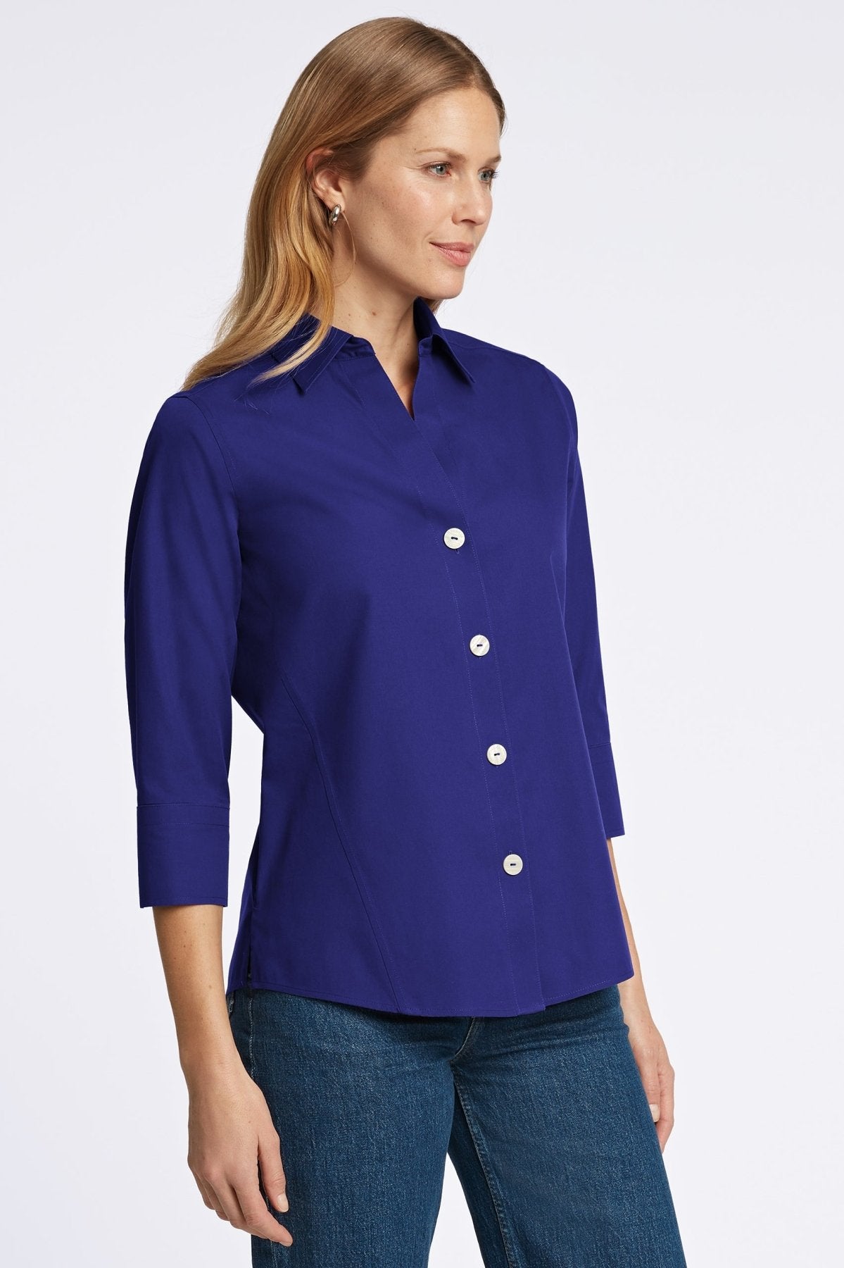 Paityn Wrinkle-Free Pinpoint Oxford 3/4 Sleeve Button-Down Shirt for Women | Business Casual & Office Wear